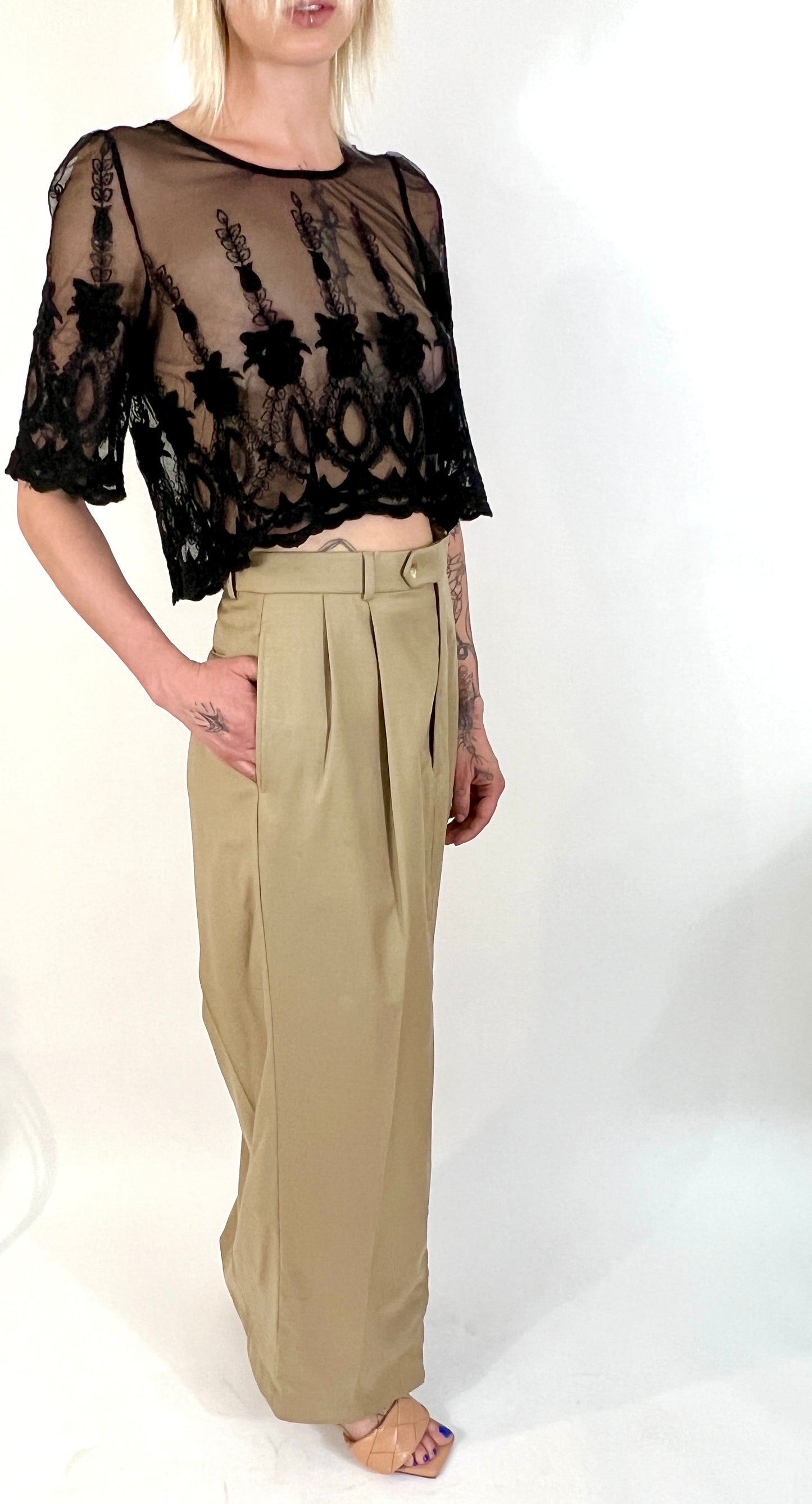 CUSTOM VTG COTTON TROUSER MAXI SKIRT, SAND