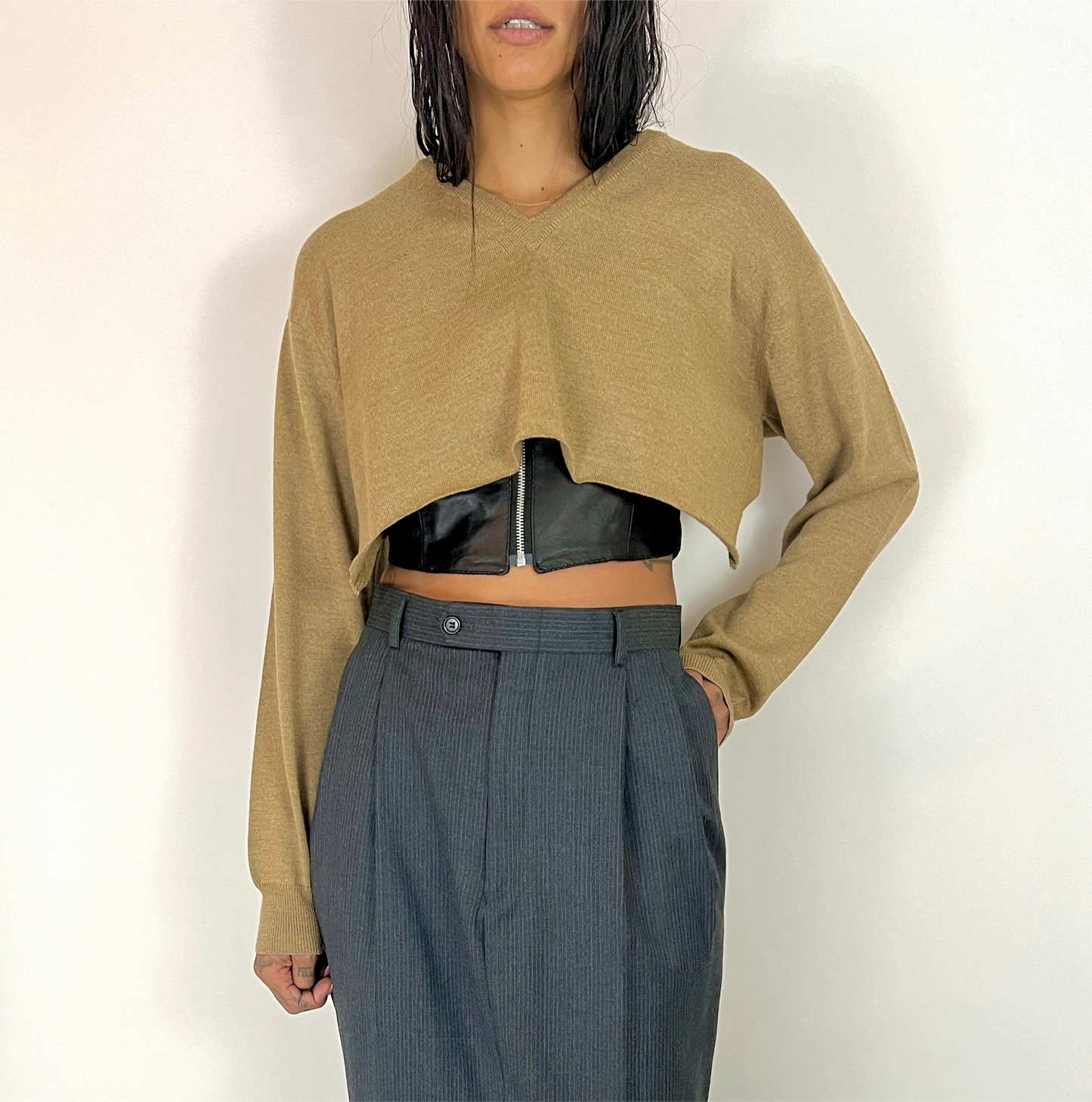 CUSTOM VTG SILK SWEATER, GOLD. BOLERO, CROPPED