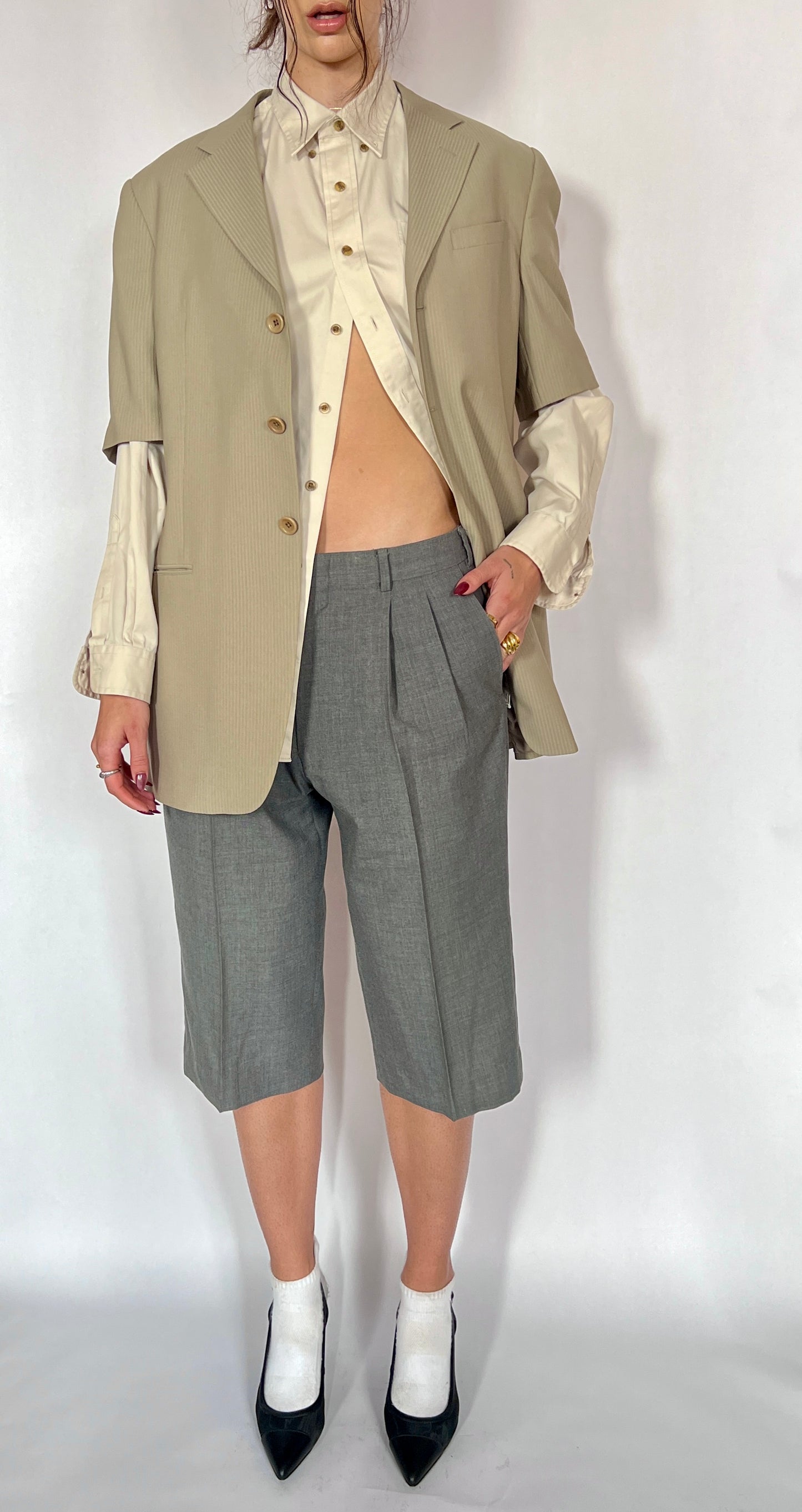 CUSTOM VTG YVES SAINT LAURENT BLAZER, CROPPED SLEEVES