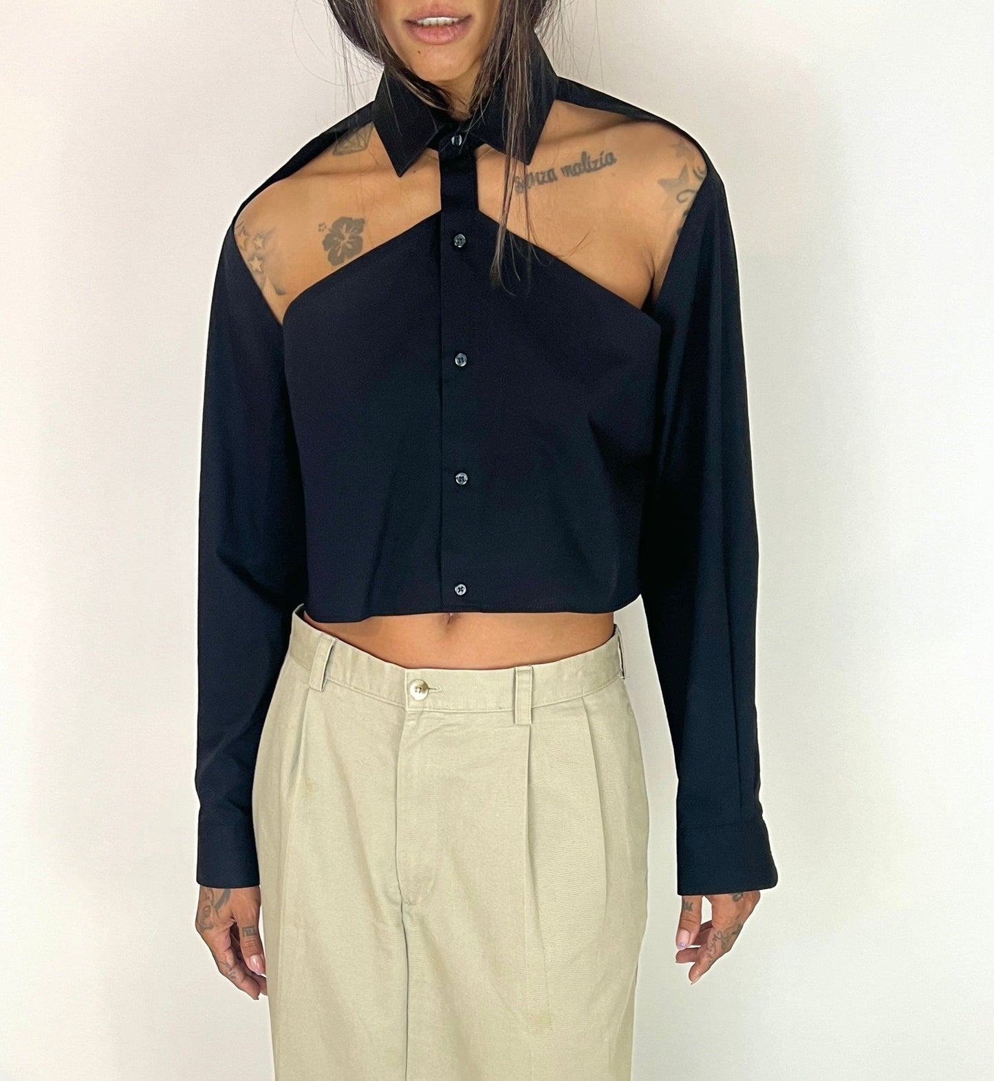 CUSTOM VTG OXFORD, GREASE. CUT-OUT COLLAR, CROPPED