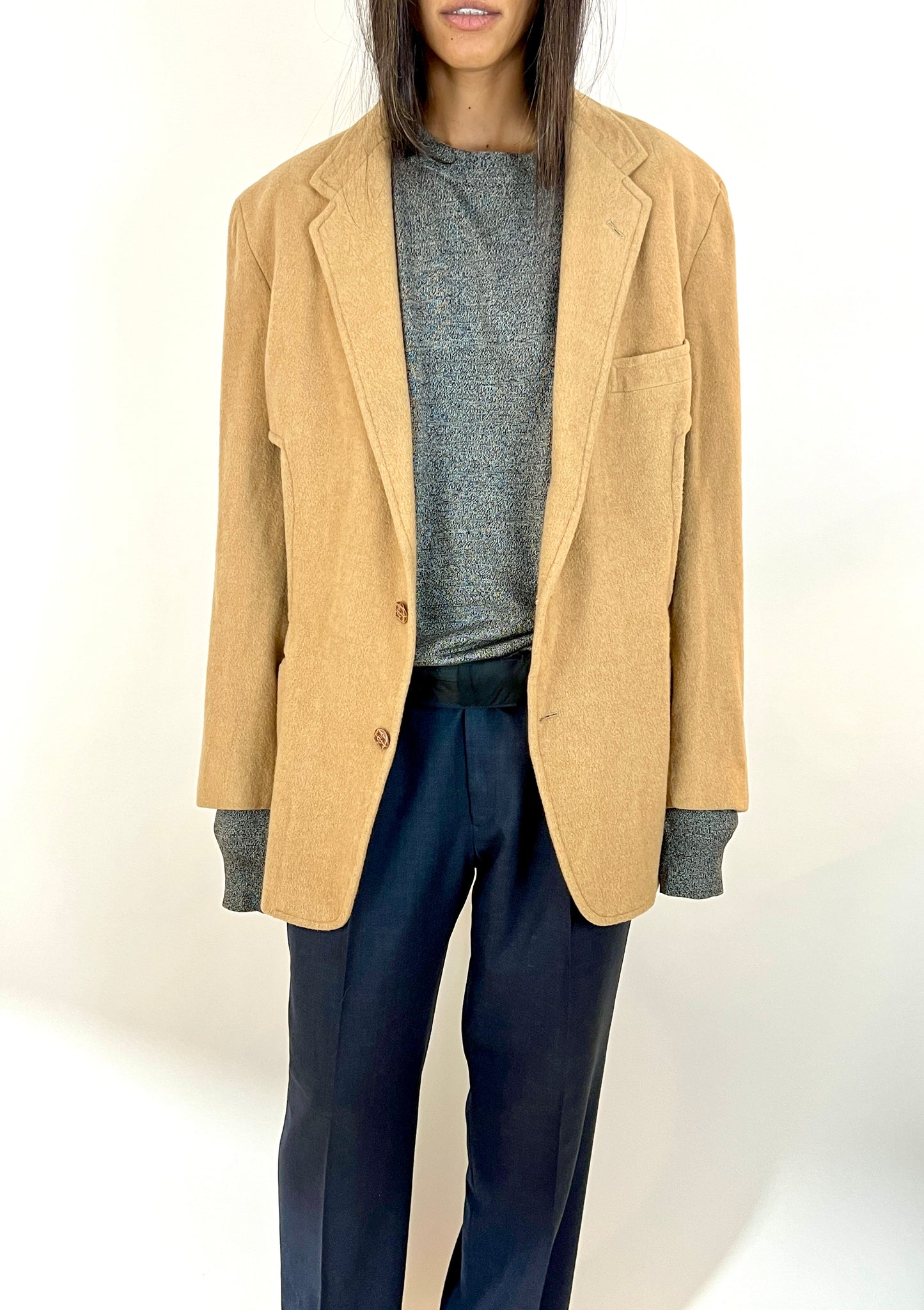 CUSTOM VTG CUT-OUT CAMELHAIR BLAZER, BRITTLE