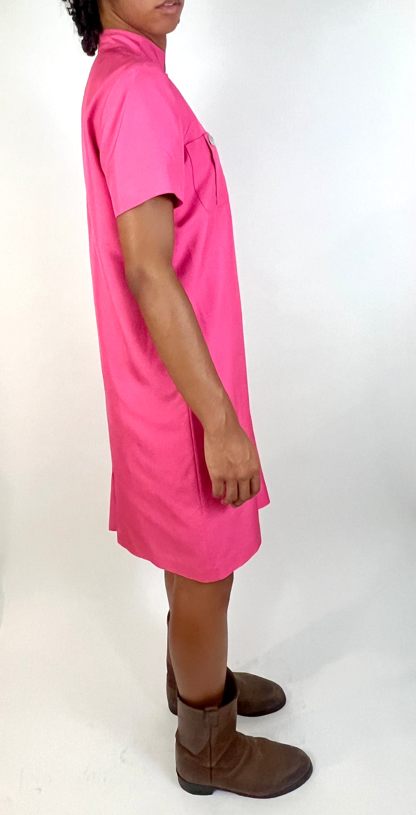 FUCHSIA SILK STRUCTURED MIDI DRESS