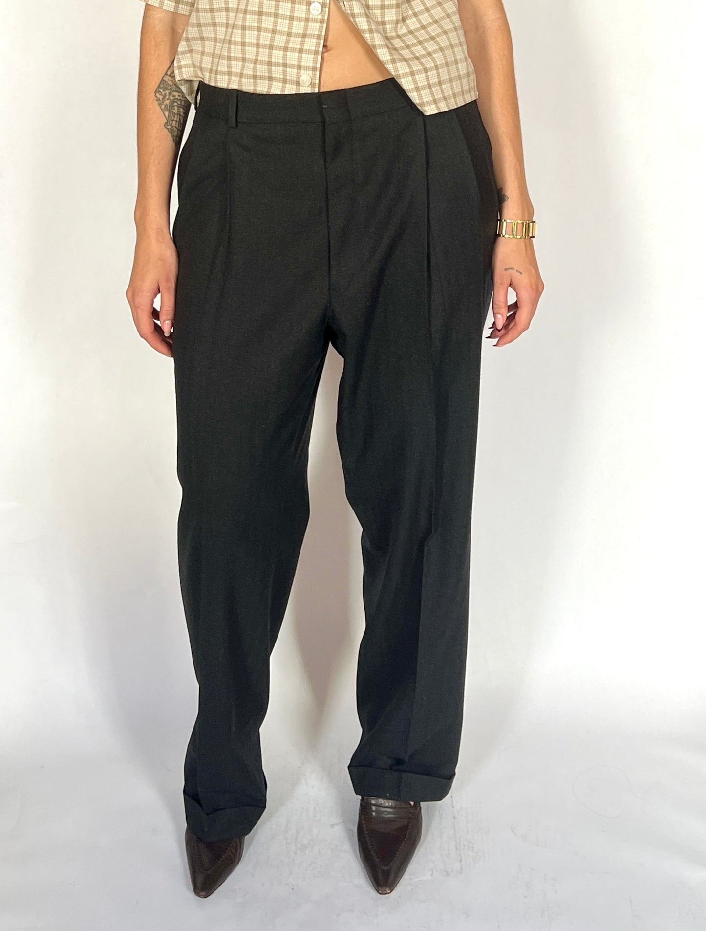 VTG WOOL PLEATED WIDE LEG TROUSERS, EMBERS