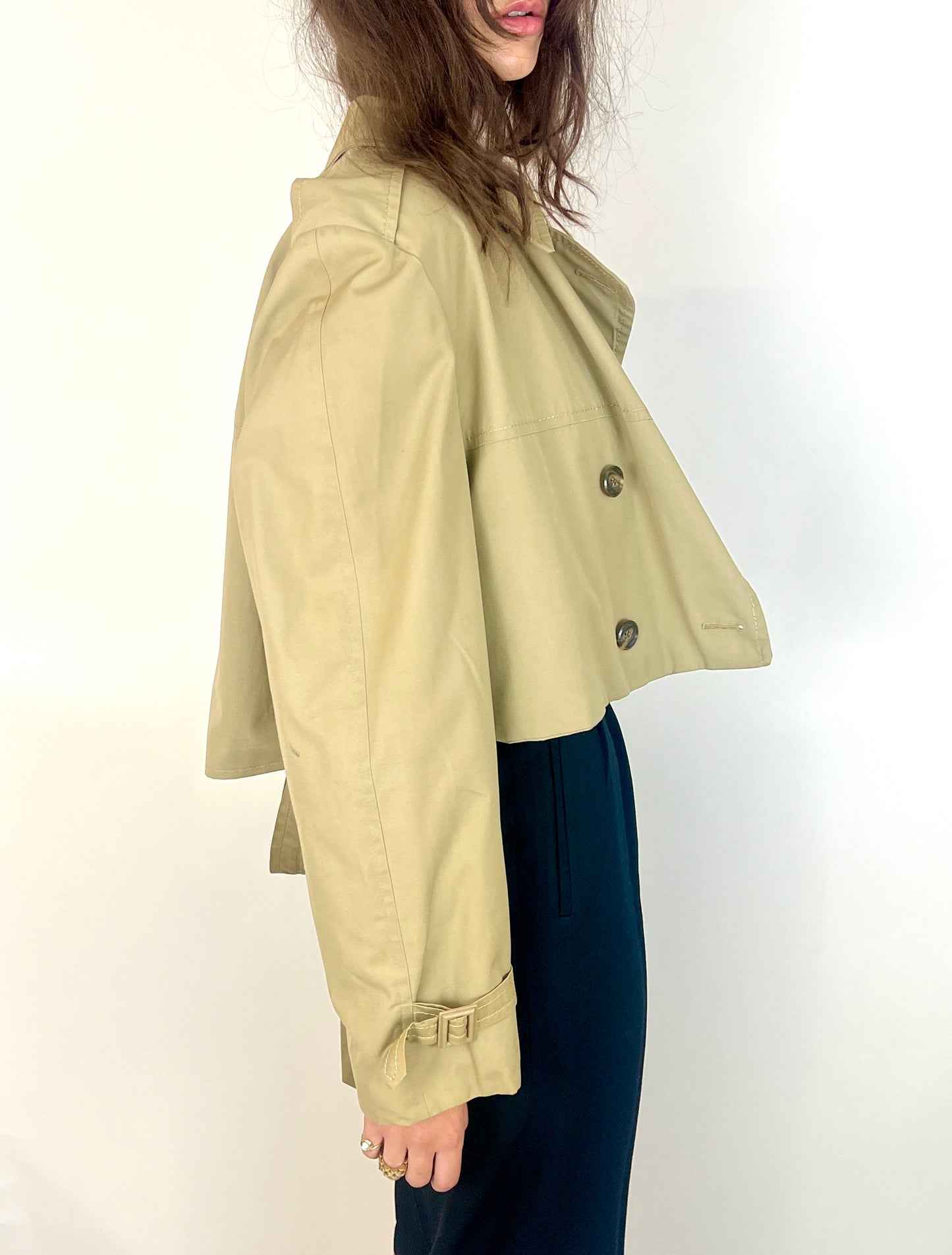 CUSTOM VTG OVERSIZED TRENCH, CROPPED JACKET.