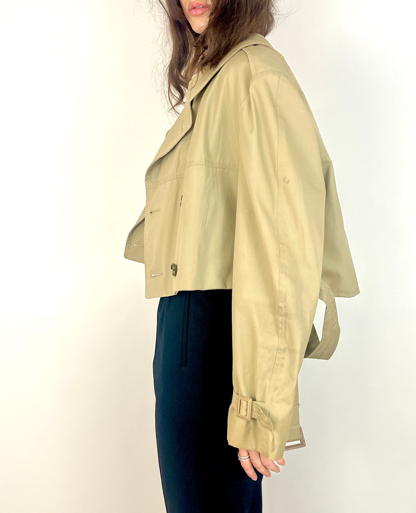 CUSTOM VTG OVERSIZED TRENCH, CROPPED JACKET.