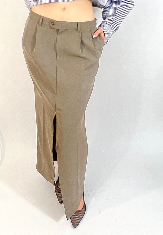 CUSTOM VTG COTTON TROUSER MAXI SKIRT, SYCAMORE