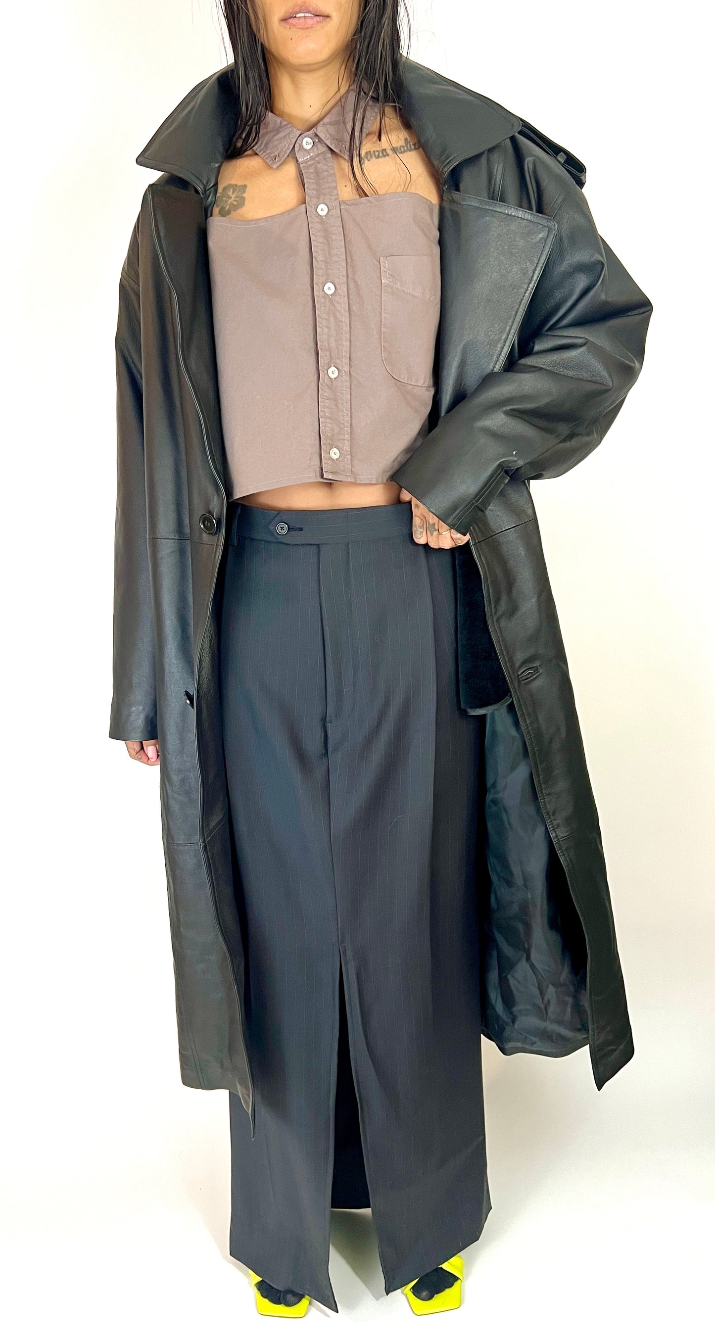 OVERSIZED LEATHER TRENCH, ABYSS