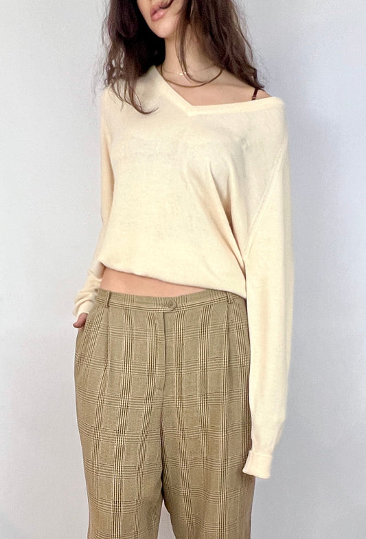 1980S CHRISTIAN DIOR V-NECK SWEATER, CUSTARD