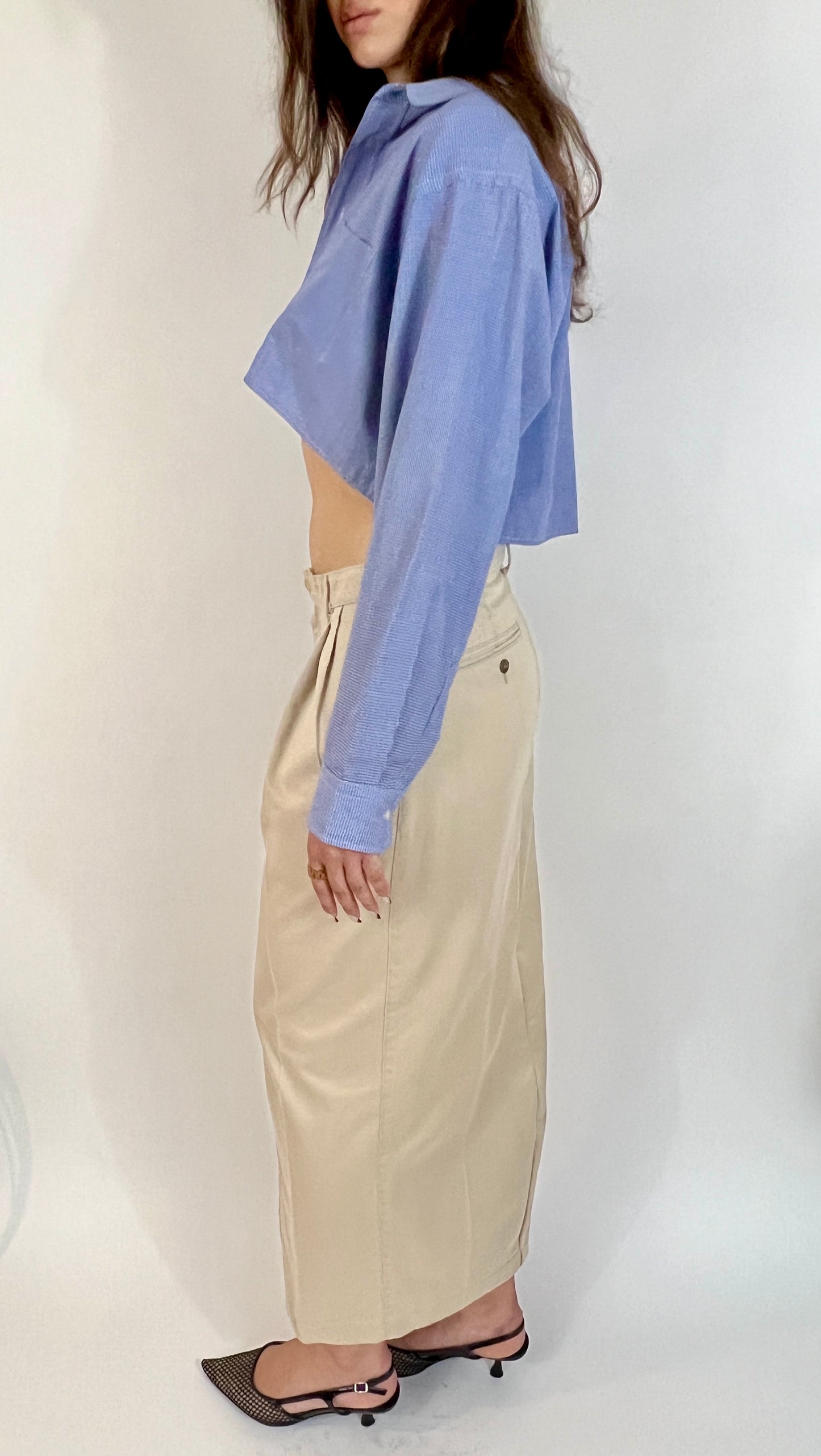 CUSTOM VTG TROUSER MAXI SKIRT, SEA OAT