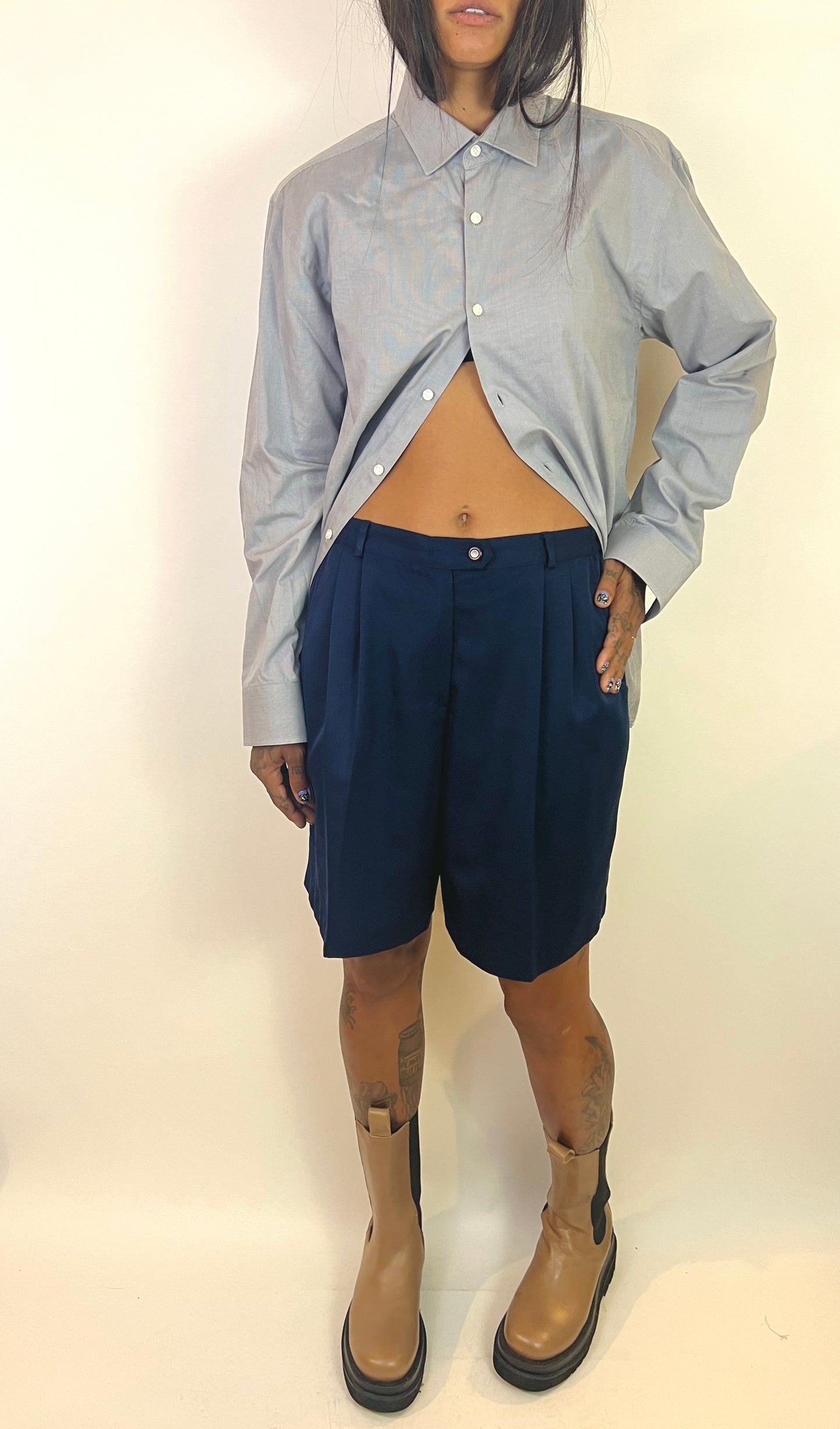 PLEATED WIDE LEG SHORTS, DEEP