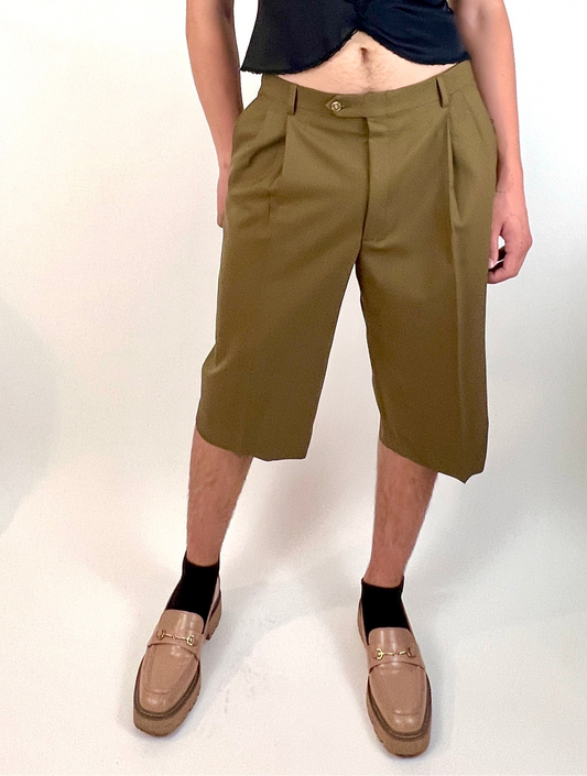 CUSTOM VTG COTTON WIDE LEG LONG SHORTS, KELP