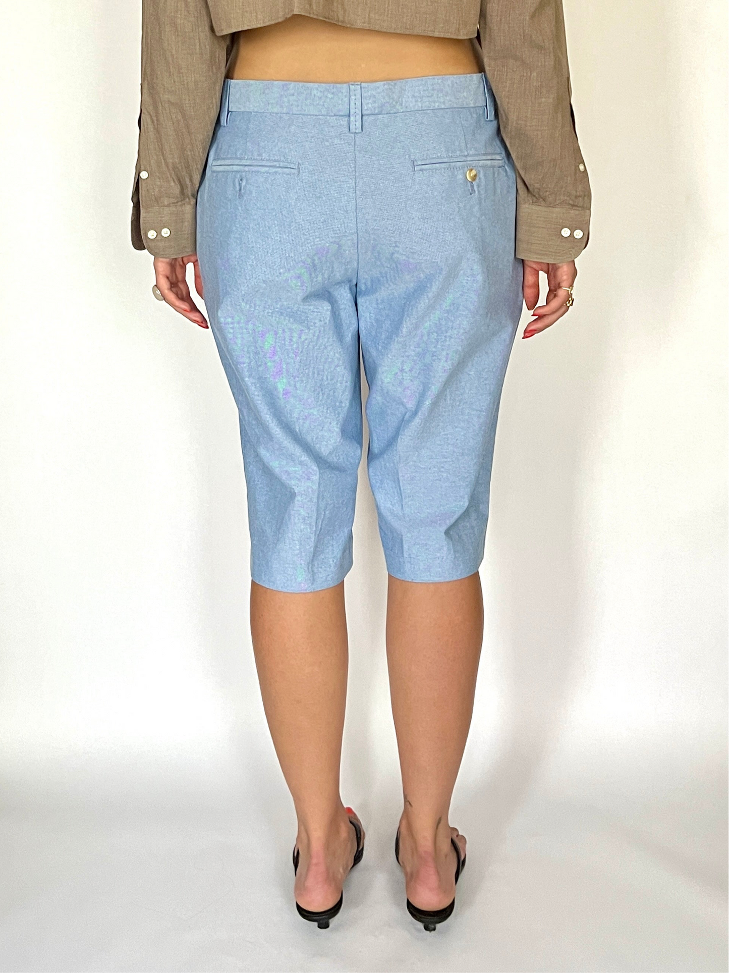 CUSTOM VTG COTTON PLEATED LONG SHORTS, SKY