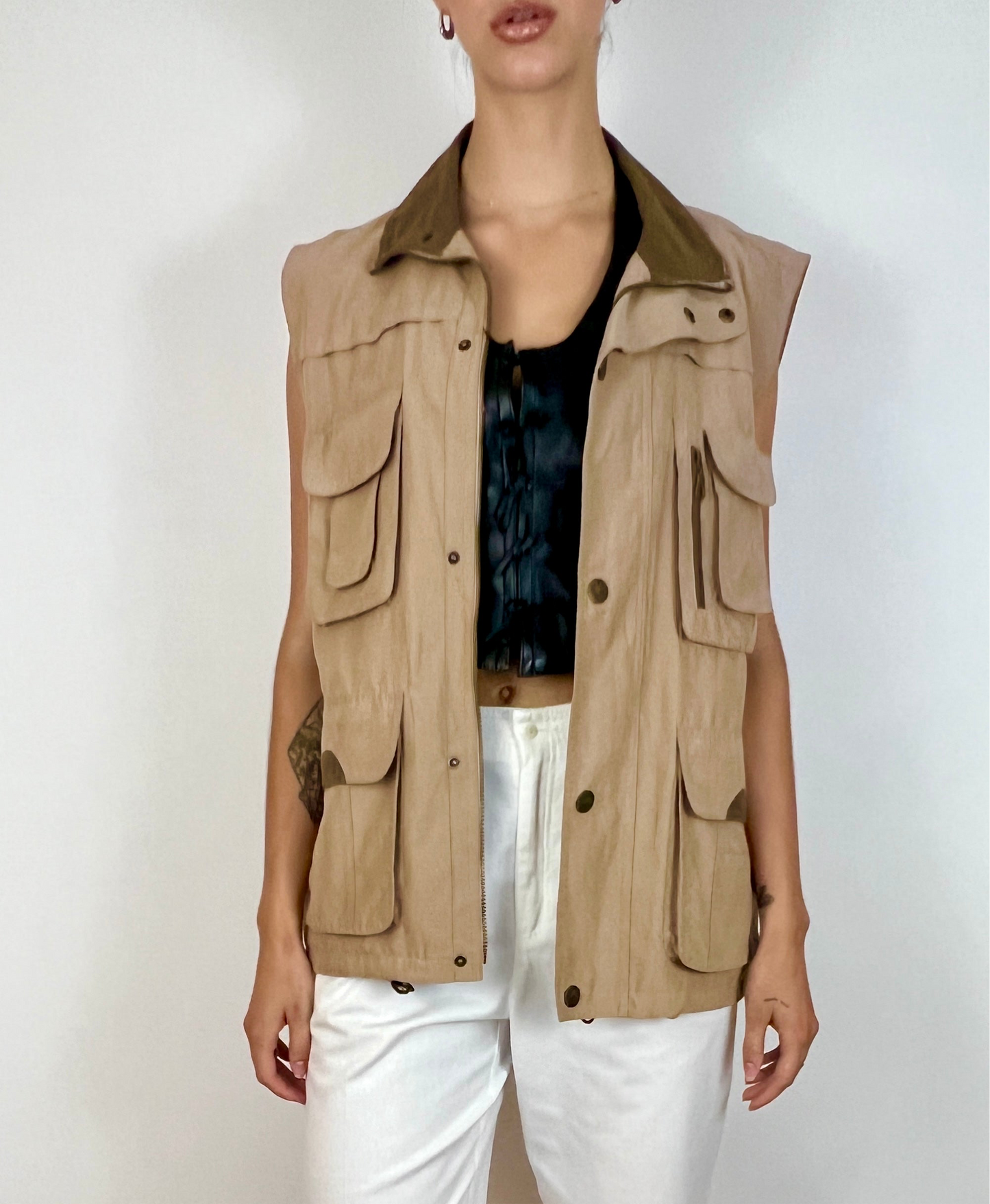 OVERSIZED UTILITY COTTON VEST, EARTH