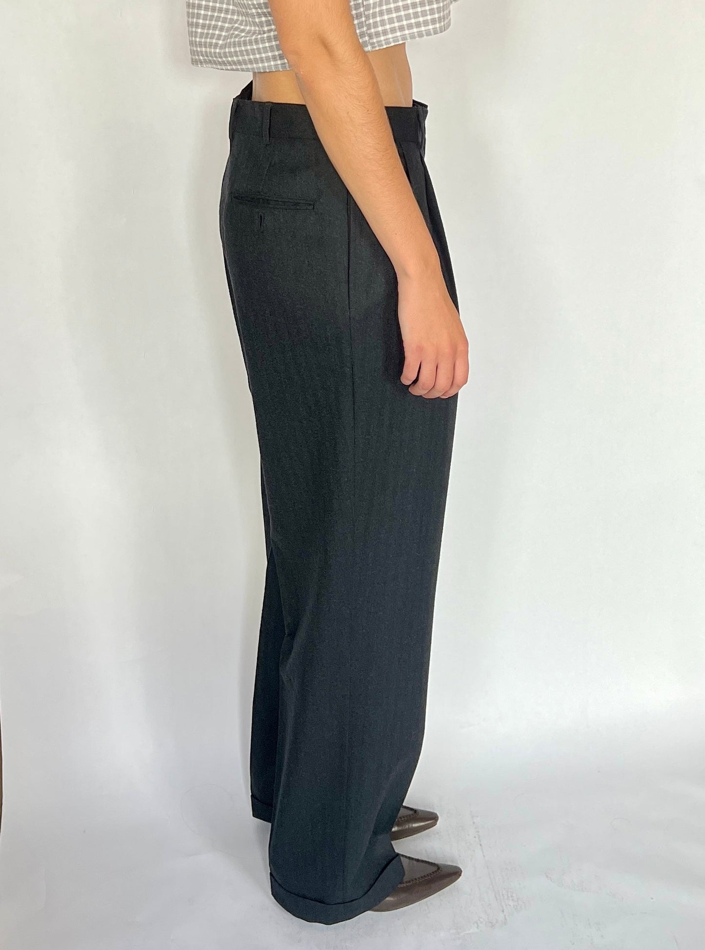 VTG WOOL PLEATED WIDE LEG TROUSERS, EMBERS