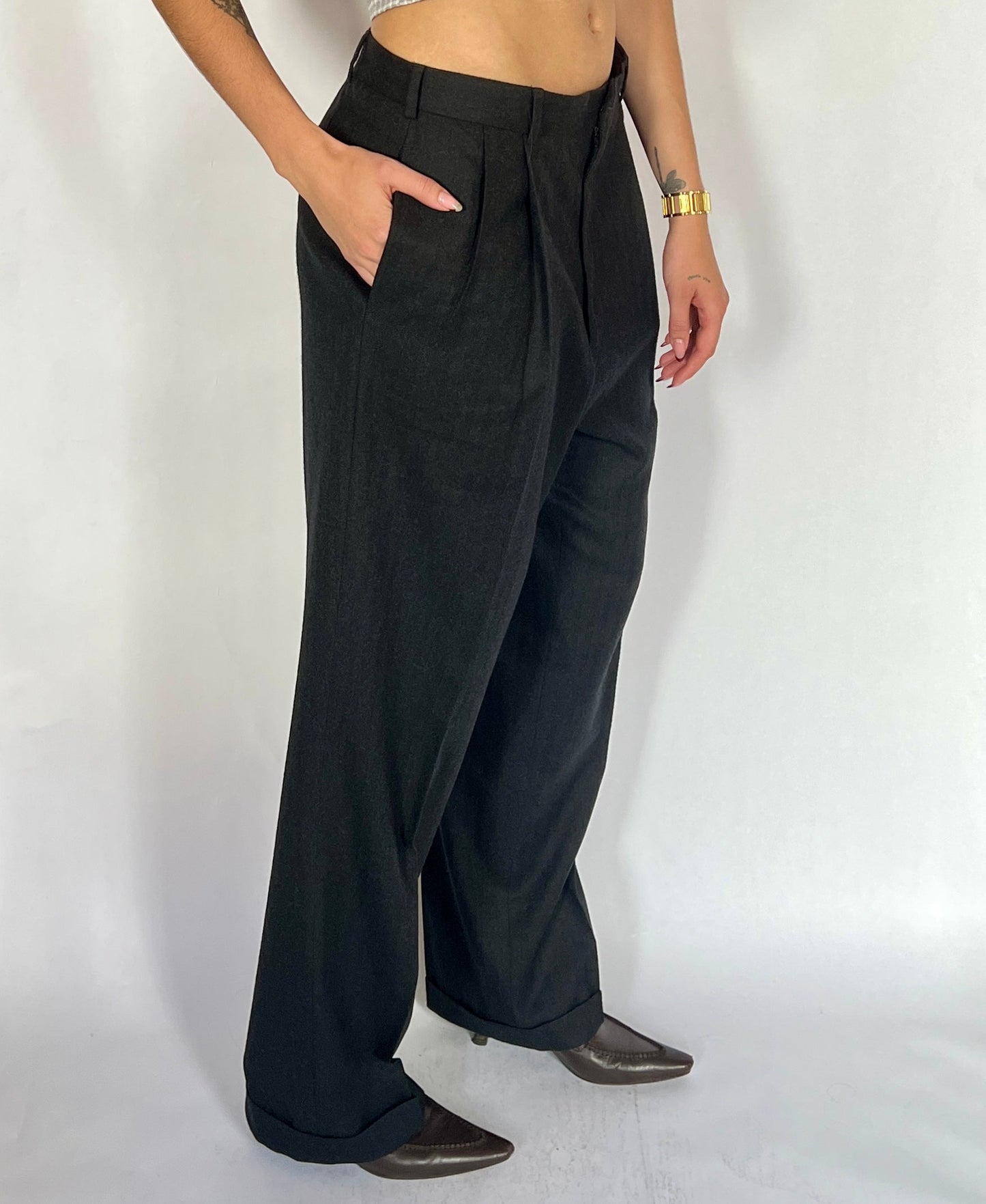 VTG WOOL PLEATED WIDE LEG TROUSERS, EMBERS