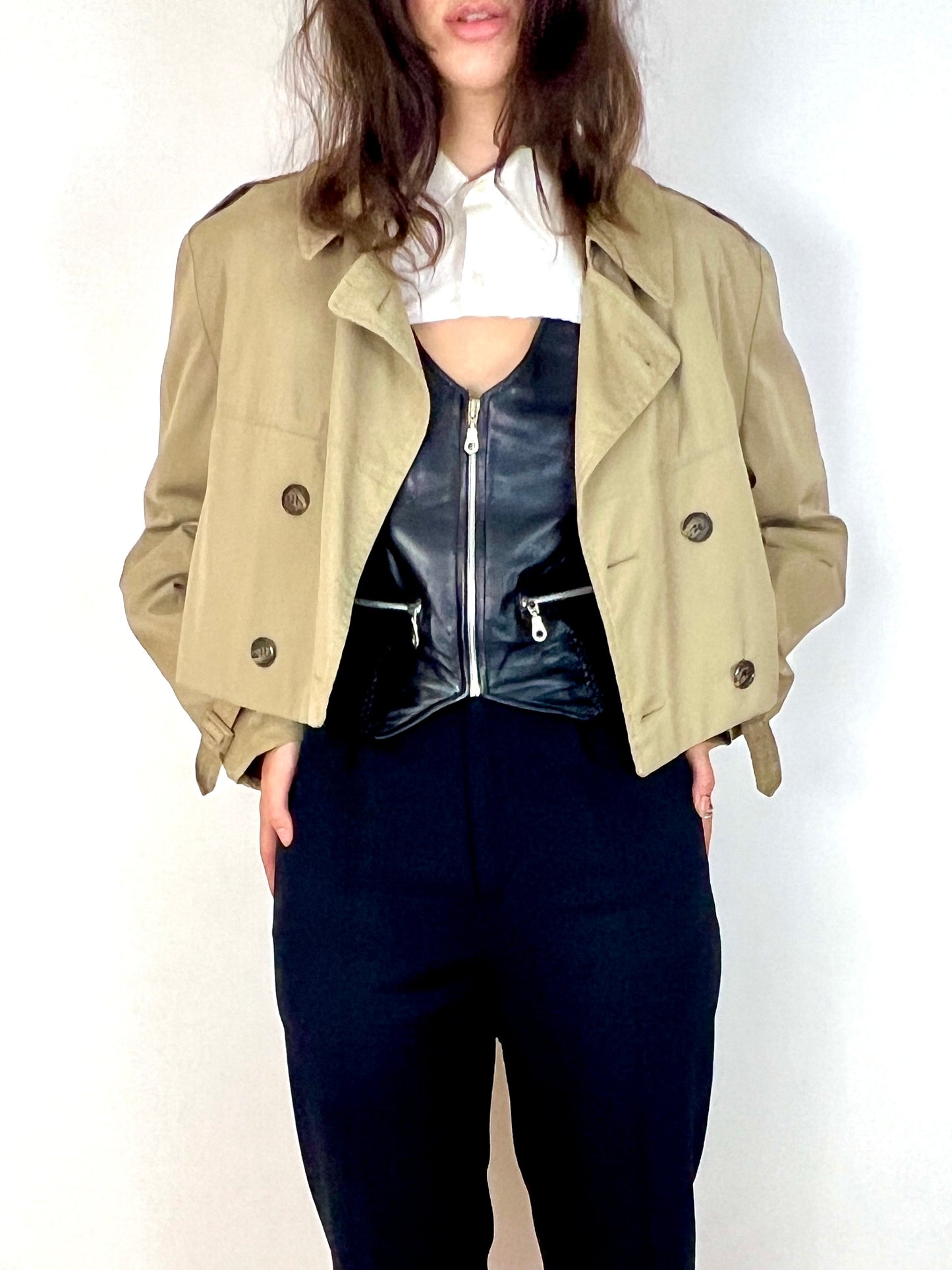 CUSTOM VTG OVERSIZED TRENCH, CROPPED JACKET.