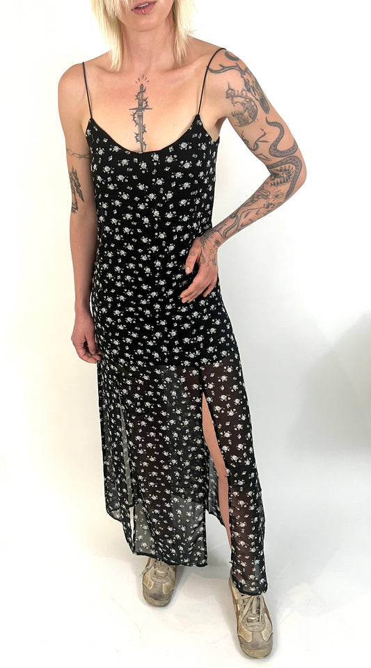 ARCHIVES: BLACK FLORAL CREPE SLIP DRESS