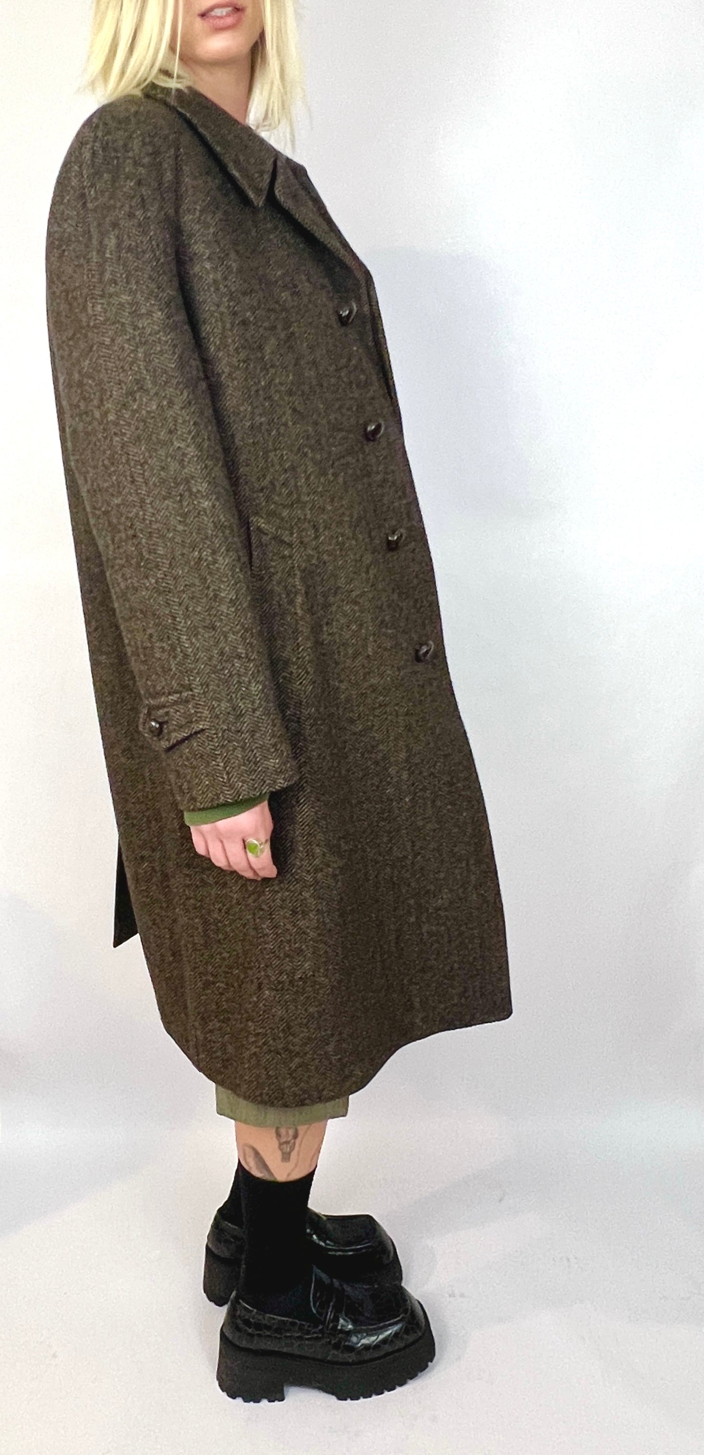 YVES SAINT LAURENT OVERSIZED WOOL COAT, EARTH TONE WEAVE