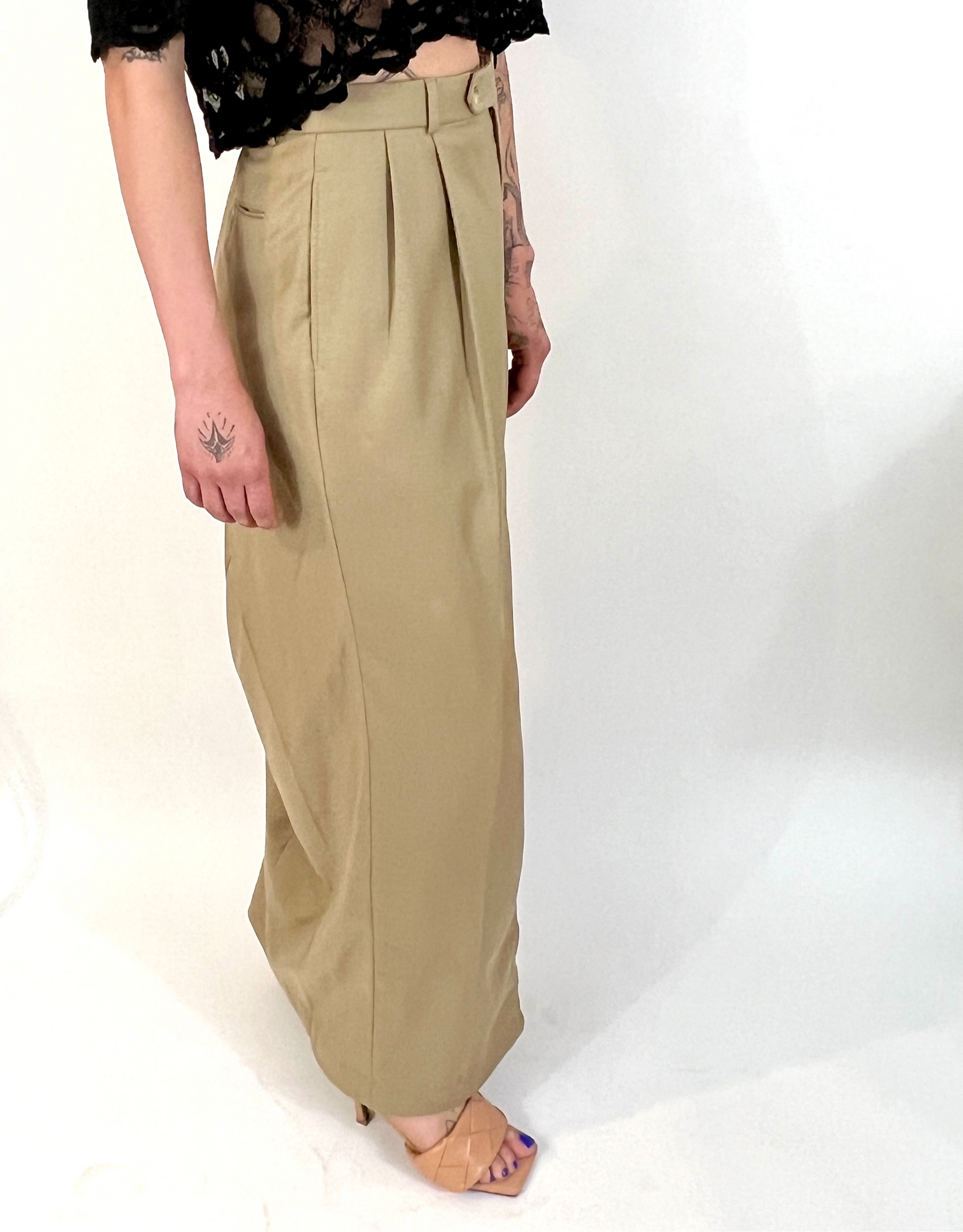 CUSTOM VTG COTTON TROUSER MAXI SKIRT, SAND