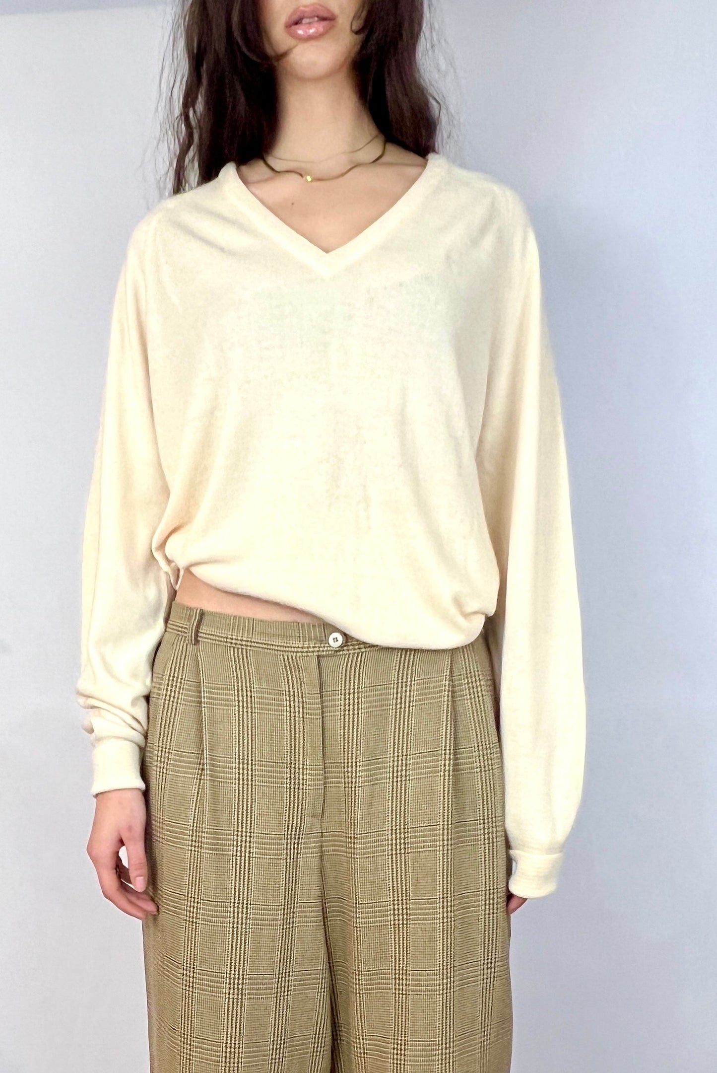 1980S CHRISTIAN DIOR V-NECK SWEATER, CUSTARD