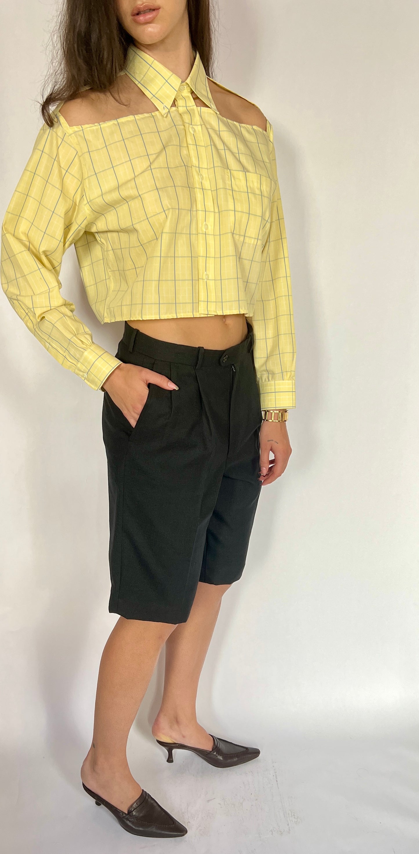 CUSTOM VTG WOOL PLEATED LONG SHORTS, CHAR