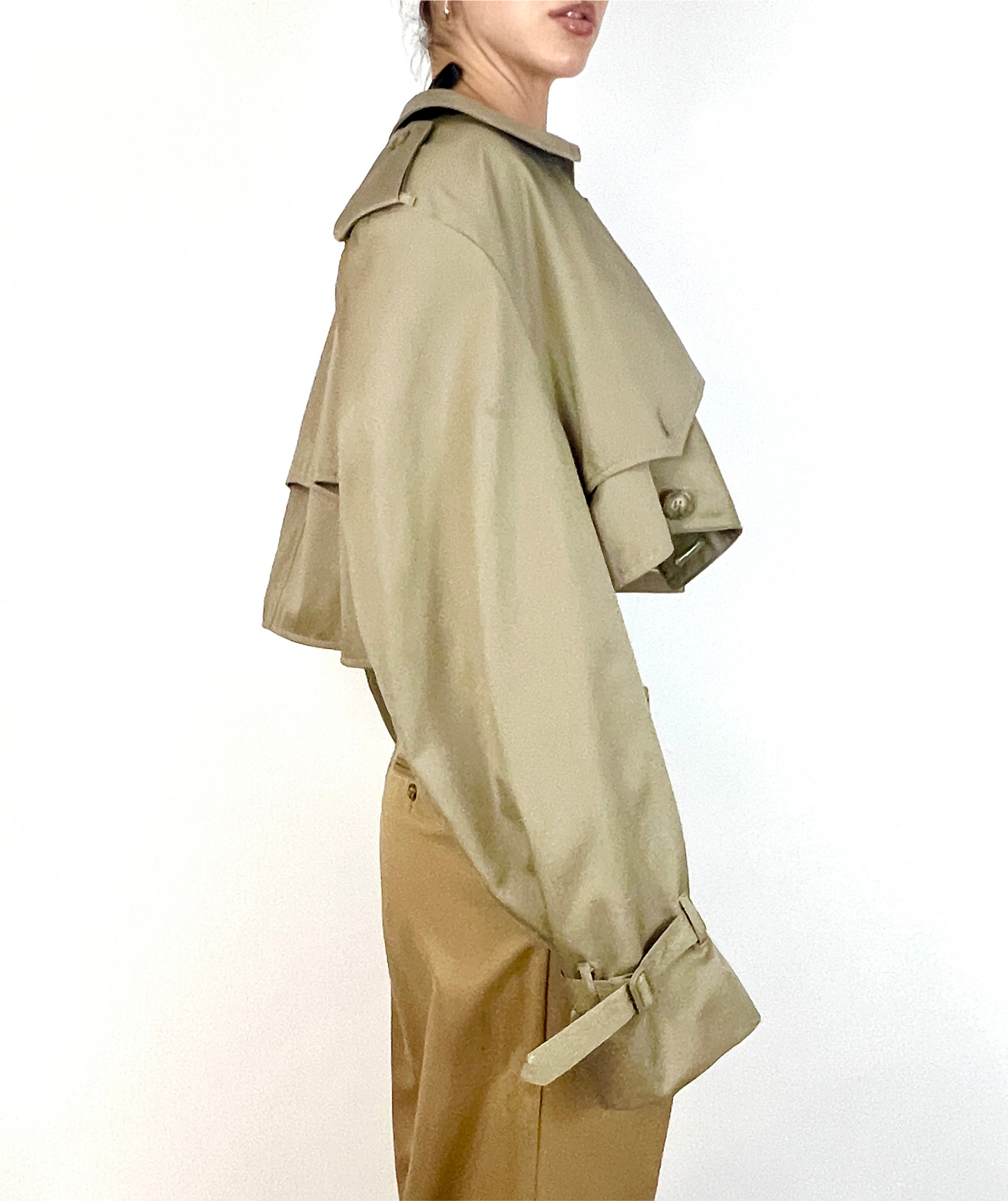 CUSTOM VTG OVERSIZED TRENCH, CROPPED JACKET. SAGE