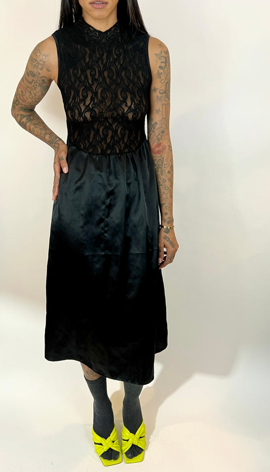 SHEER LACE SLIP DRESS, INK