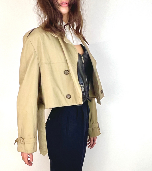 CUSTOM VTG OVERSIZED TRENCH, CROPPED JACKET.