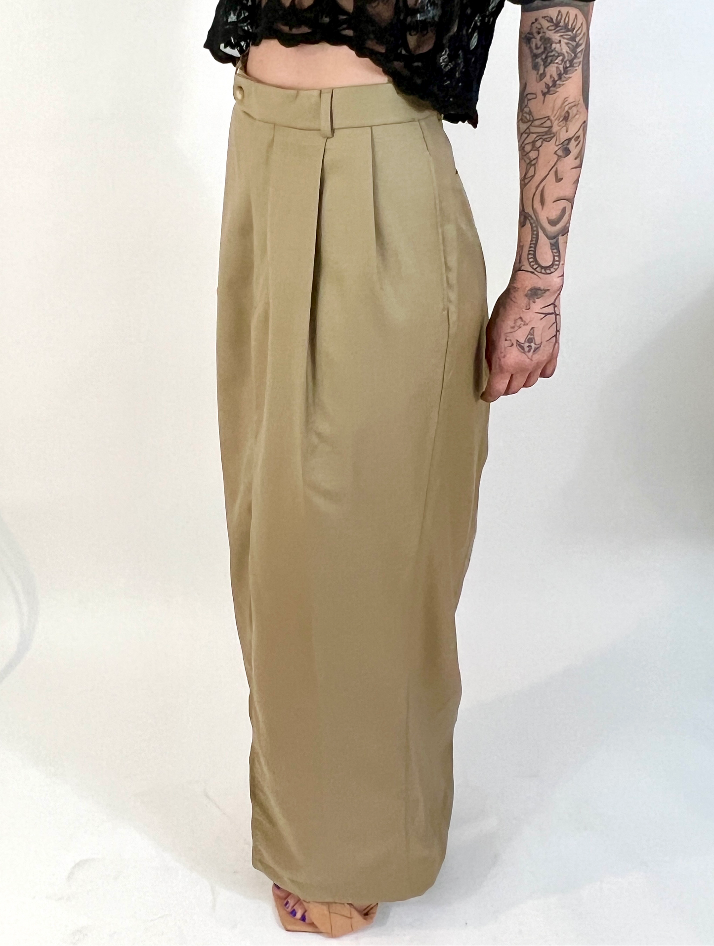 CUSTOM VTG COTTON TROUSER MAXI SKIRT, SAND