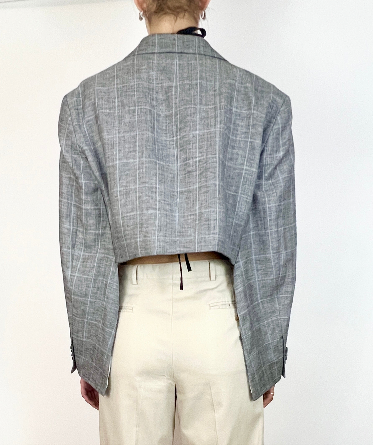 CUSTOM VTG OVERSIZED COTTON BLAZER, CAPE. GREY CHECK PLAID