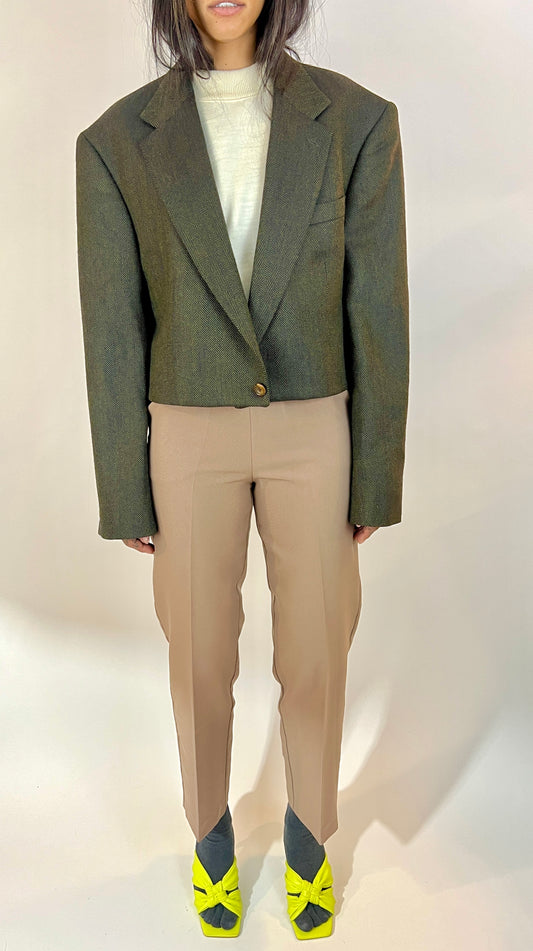 CUSTOM VTG OSCAR DE LA RENTA CROPPED BLAZER, WOODS