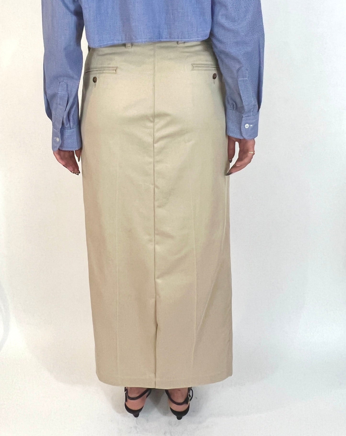 CUSTOM VTG TROUSER MAXI SKIRT, SEA OAT