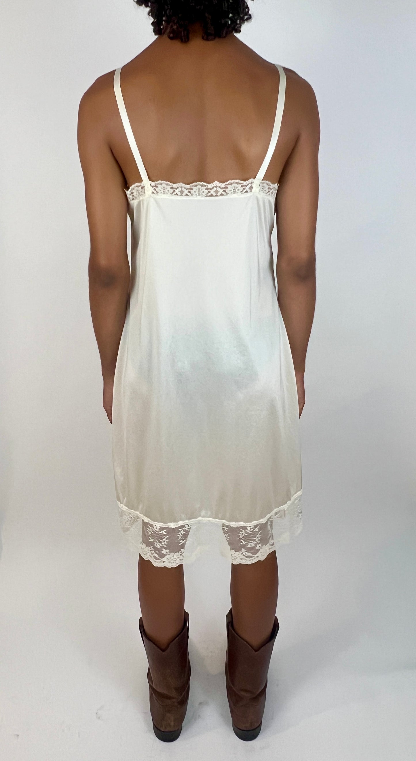 SLINKY LACE SLIP DRESS, CUSTARD