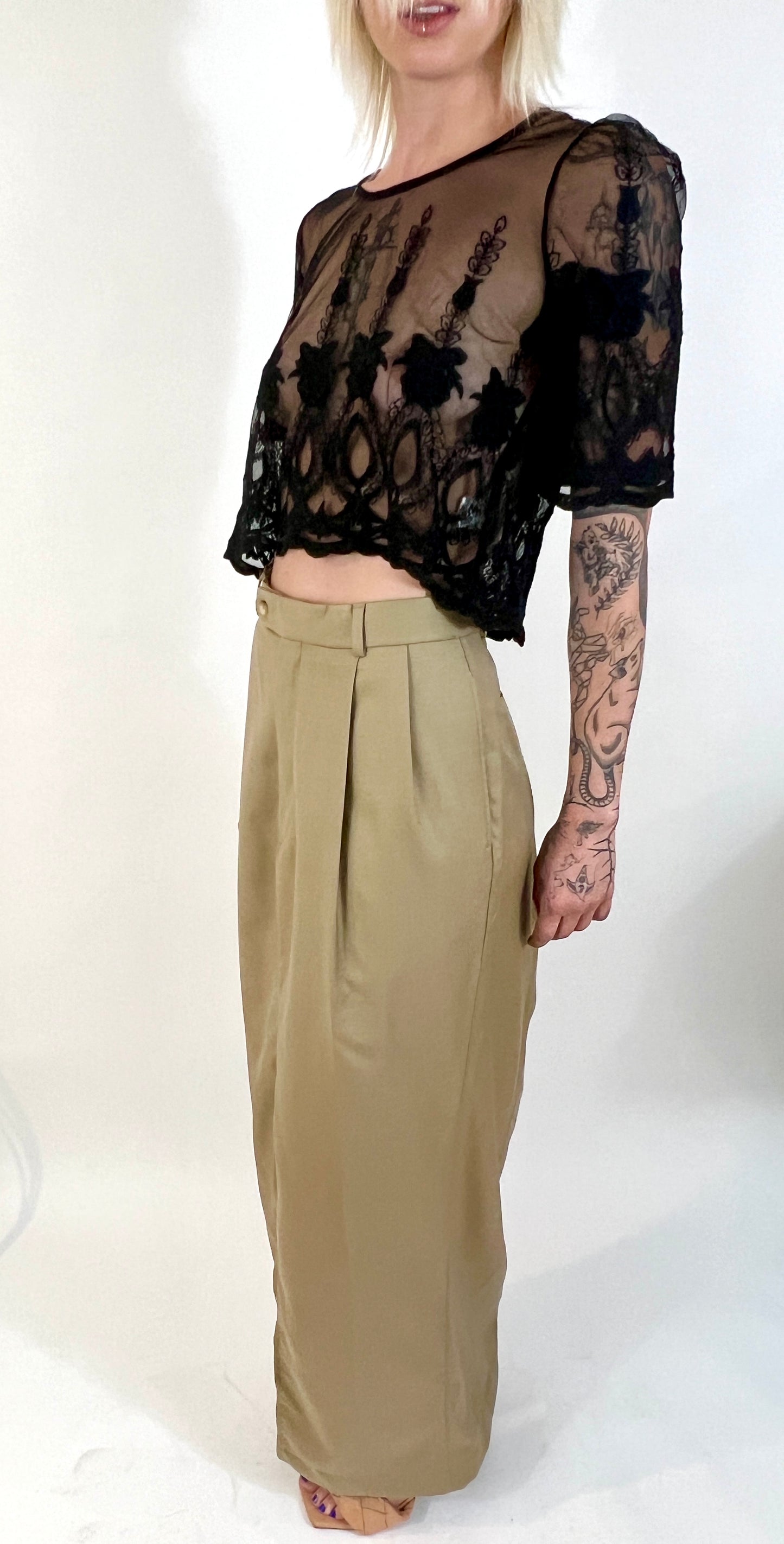 CUSTOM VTG COTTON TROUSER MAXI SKIRT, SAND