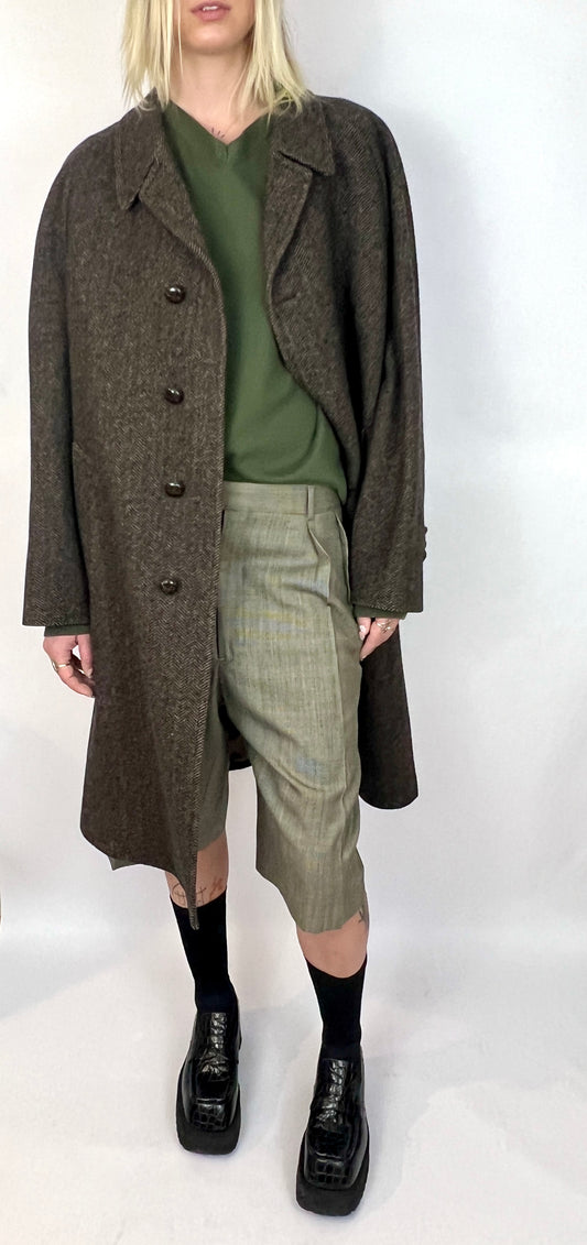 YVES SAINT LAURENT OVERSIZED WOOL COAT, EARTH TONE WEAVE