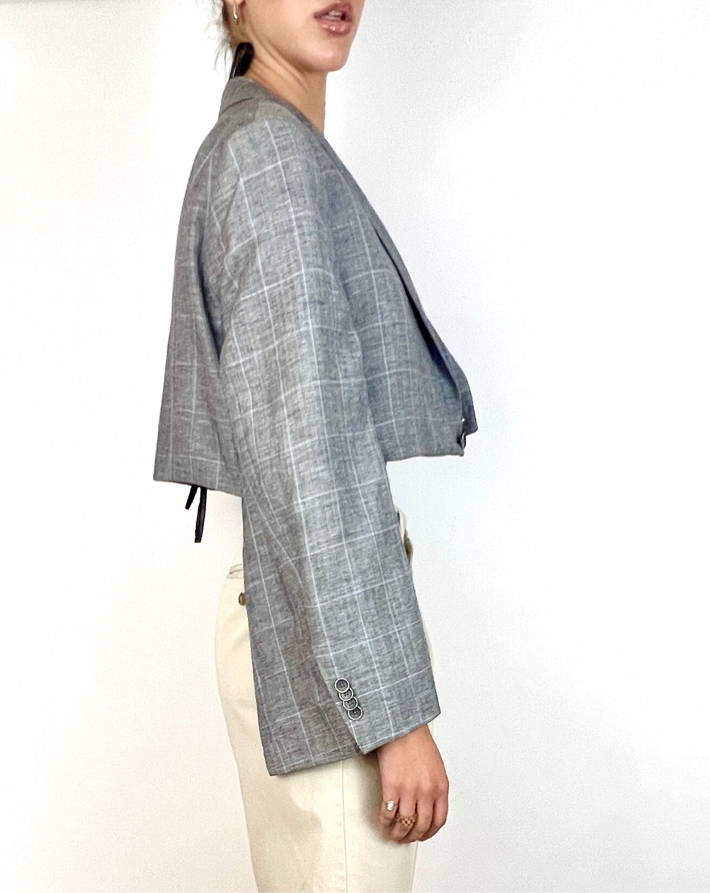 CUSTOM VTG OVERSIZED COTTON BLAZER, CAPE. GREY CHECK PLAID