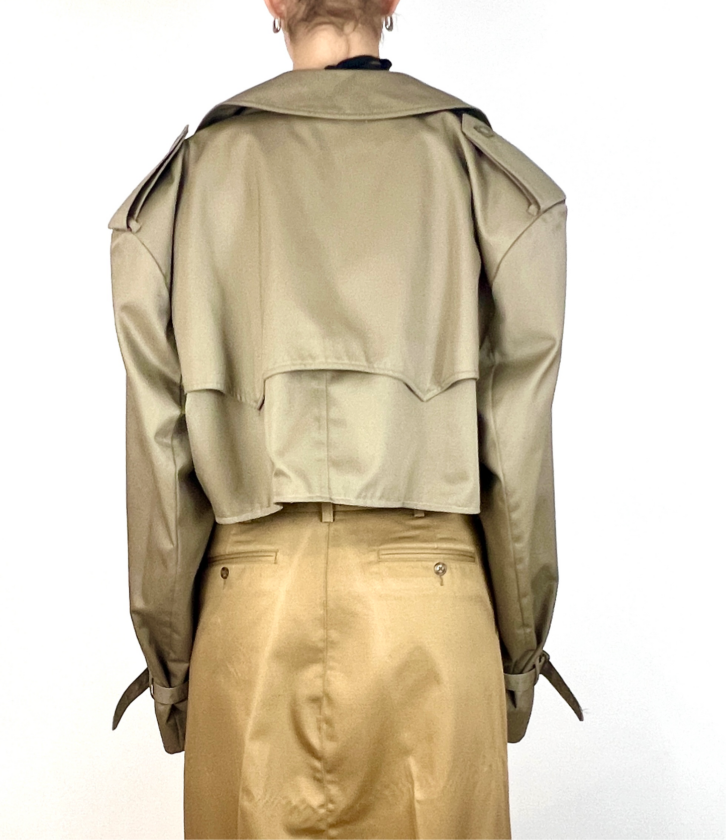 CUSTOM VTG OVERSIZED TRENCH, CROPPED JACKET. SAGE