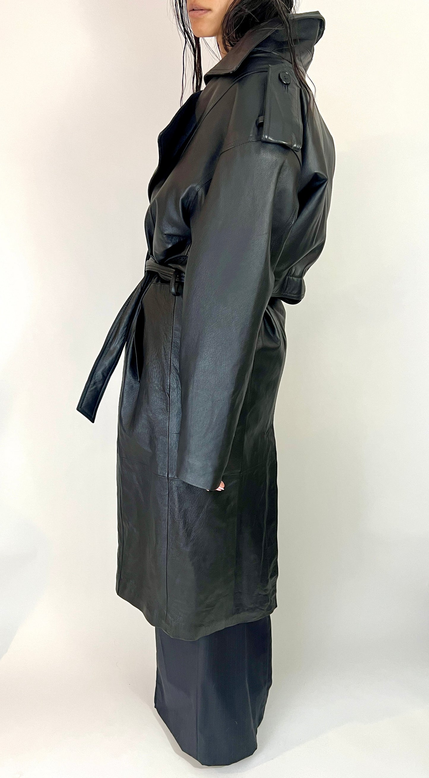 OVERSIZED LEATHER TRENCH, ABYSS