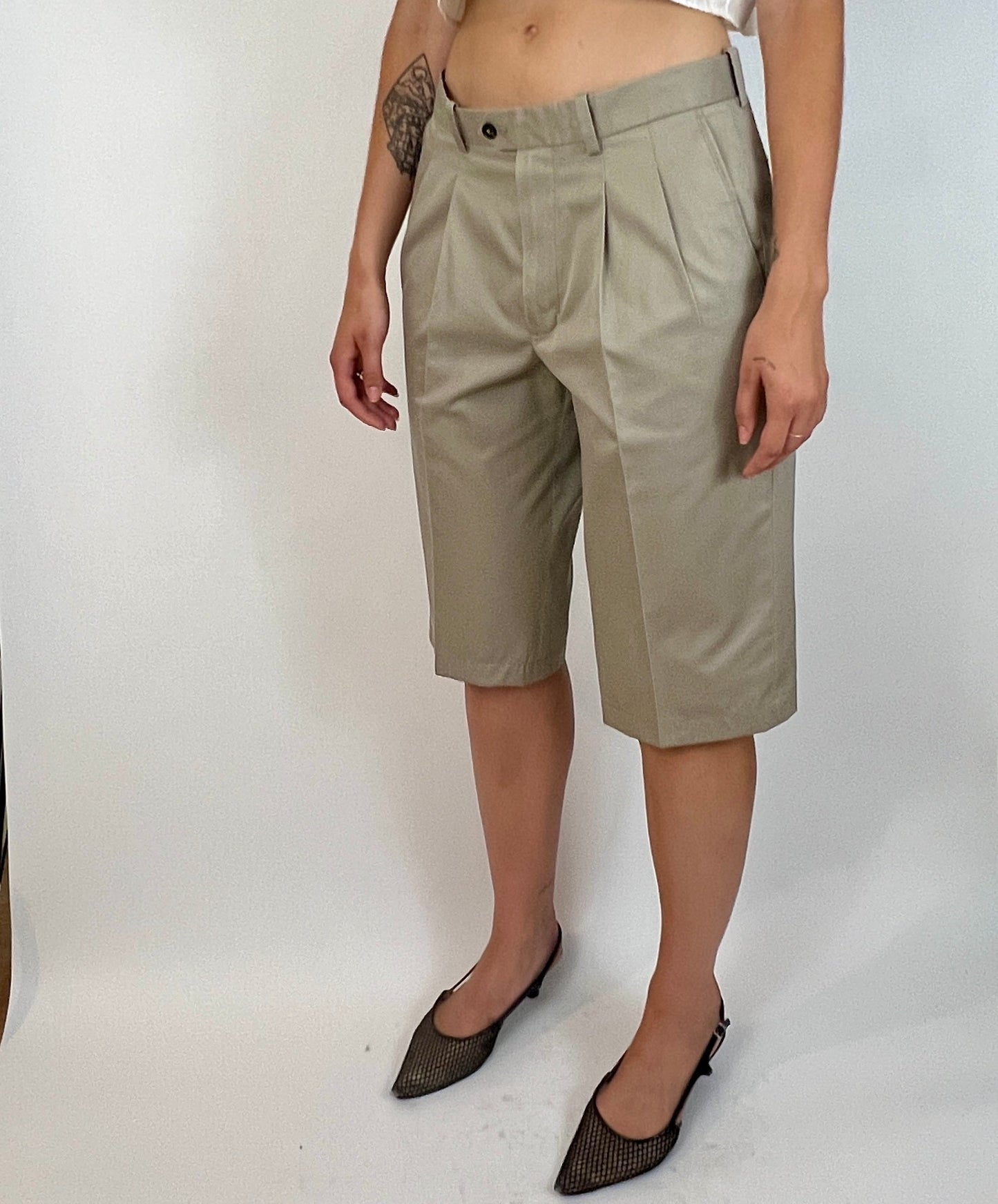 CUSTOM VTG COTTON WIDE LEG LONG SHORTS, WREN