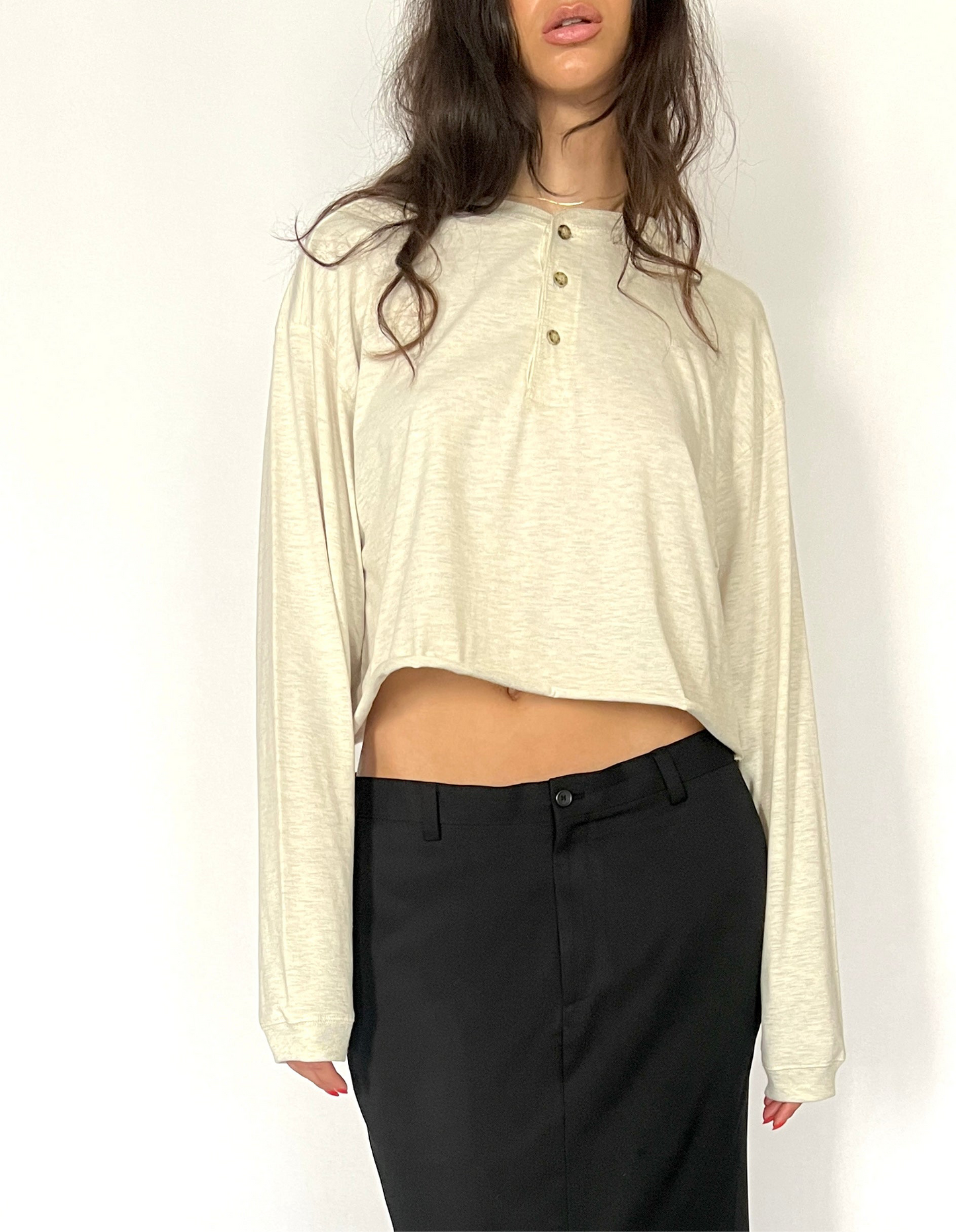 CUSTOM VTG COTTON PULLOVER, SILT.  CROPPED