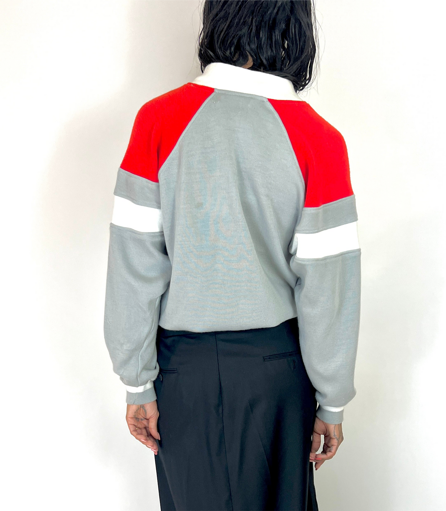 1980S PIERRE CARDIN ZIP SWEATSHIRT HOODIE, RED/GREY