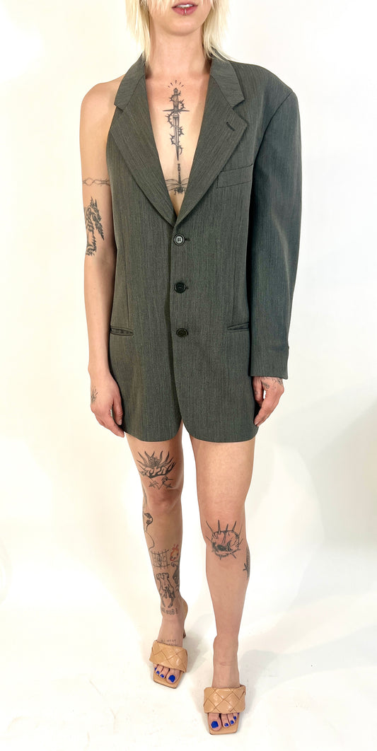 CUSTOM VTG HUGO BOSS BLAZER, ASYMMETRICAL. THUNDER