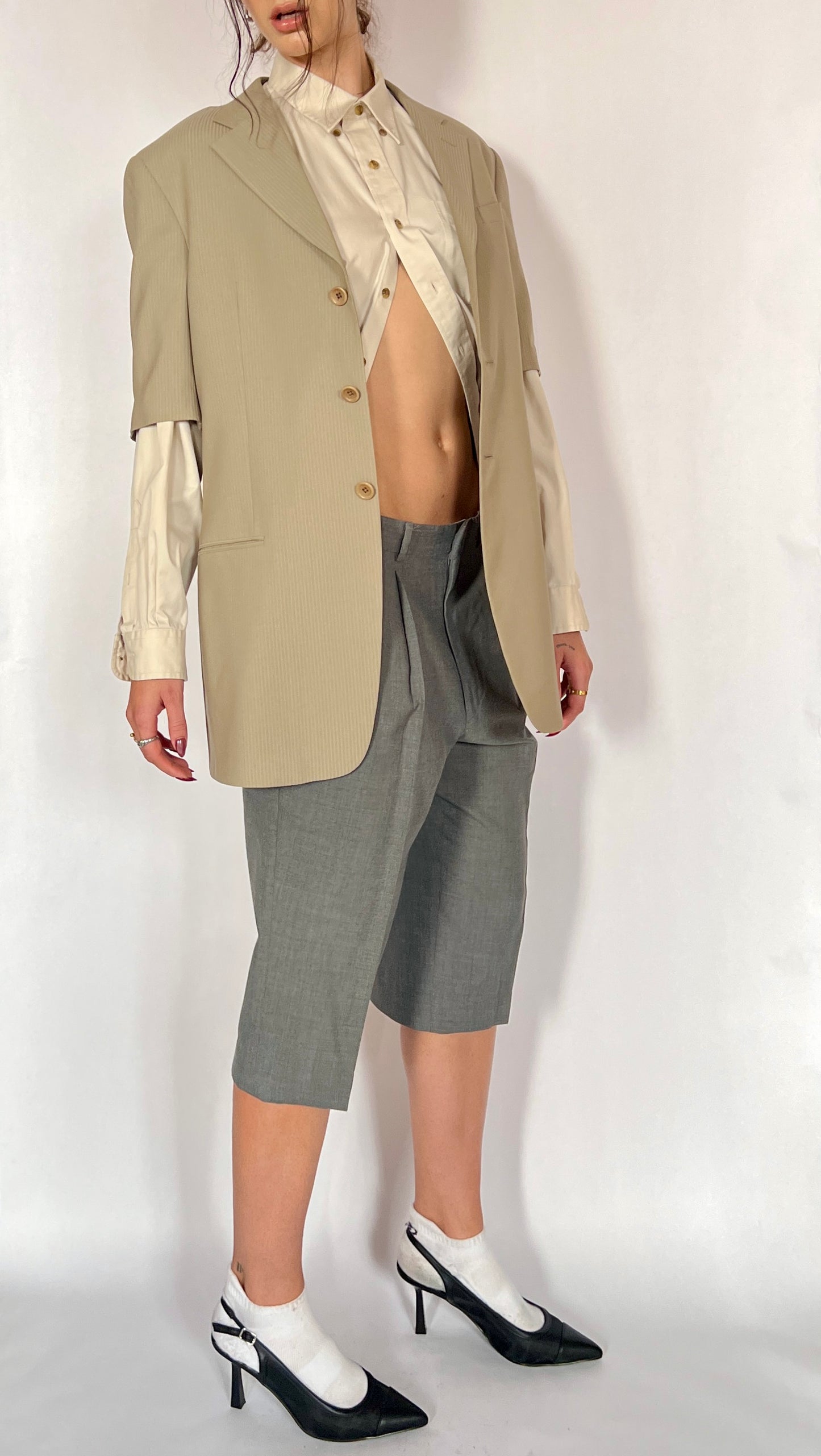 CUSTOM VTG YVES SAINT LAURENT BLAZER, CROPPED SLEEVES