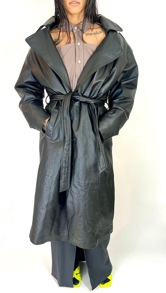 OVERSIZED LEATHER TRENCH, ABYSS