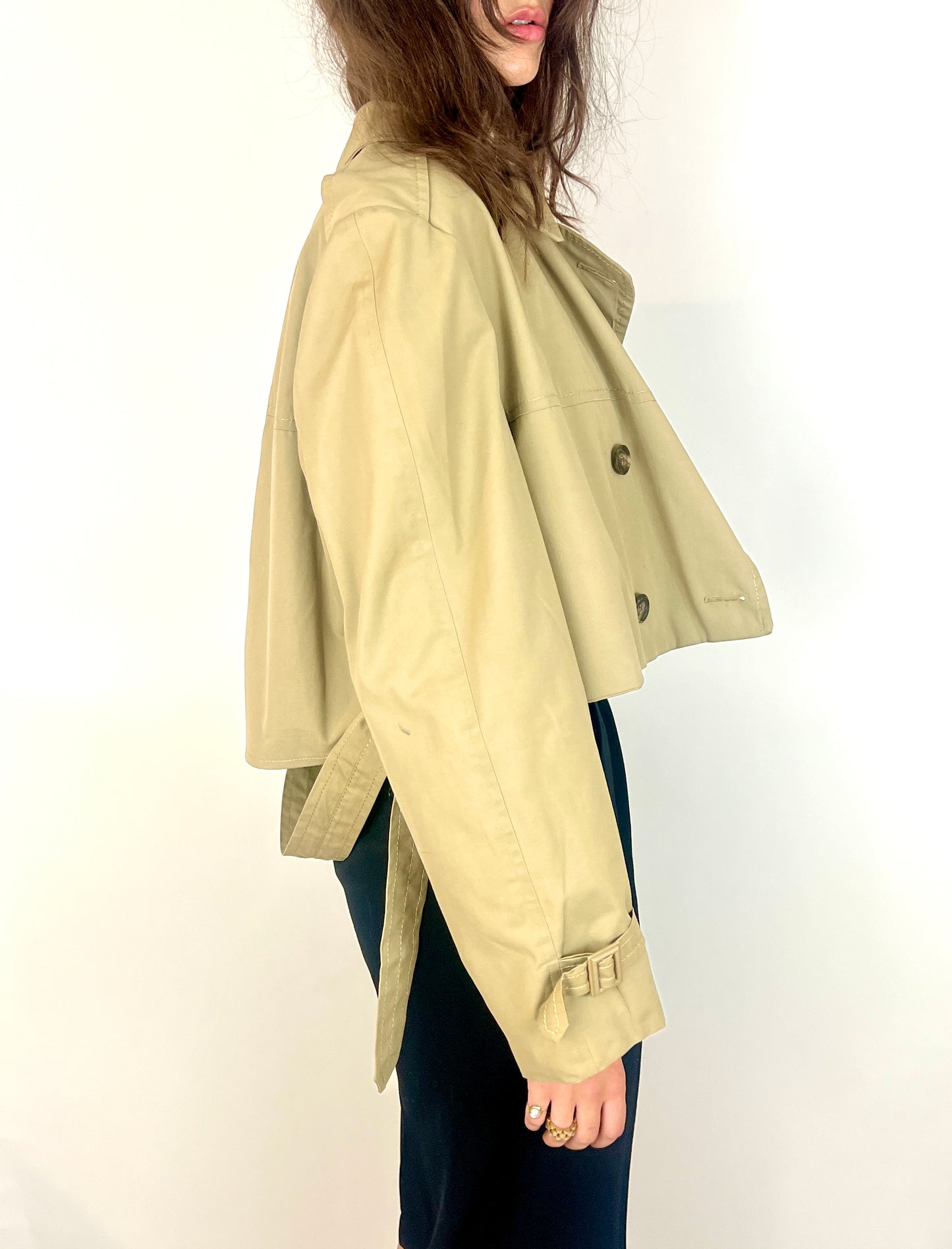 CUSTOM VTG OVERSIZED TRENCH, CROPPED JACKET.