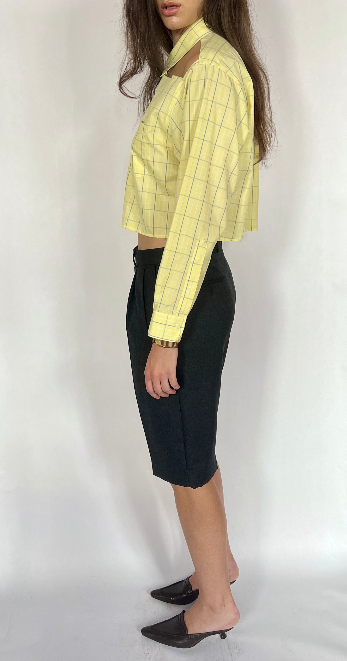 CUSTOM VTG WOOL PLEATED LONG SHORTS, CHAR