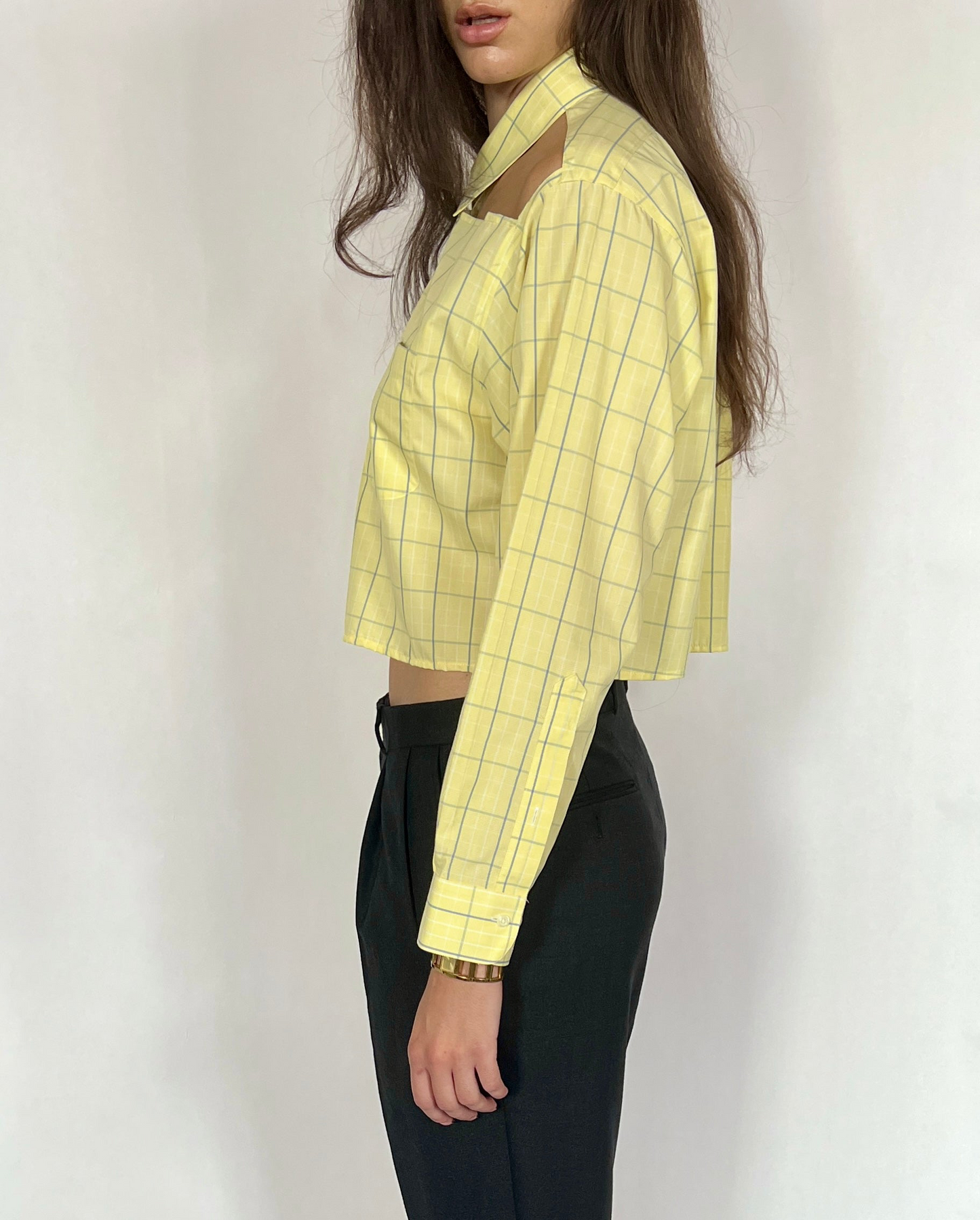 CUSTOM VTG COTTON OXFORD, FOLIAGE.  CROPPED, CUT-OUT COLLAR