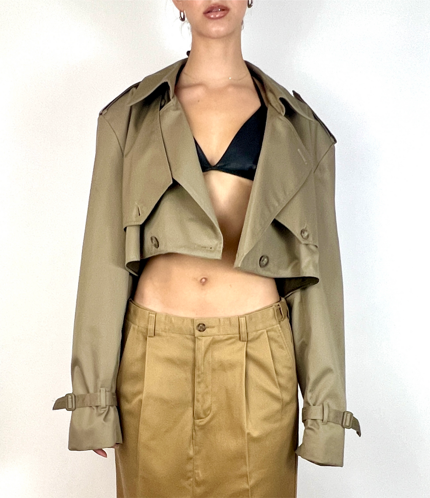 CUSTOM VTG OVERSIZED TRENCH, CROPPED JACKET. SAGE