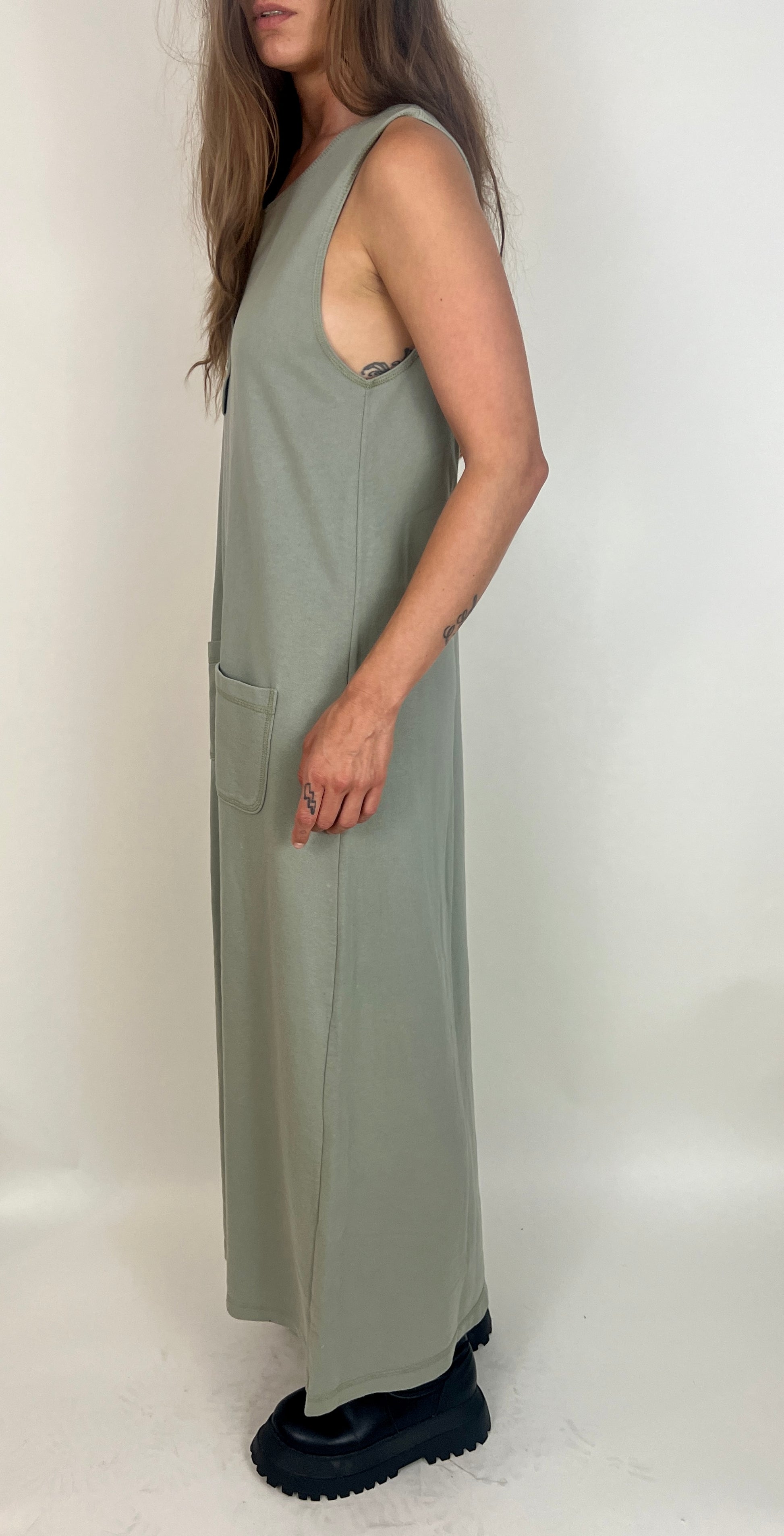SLINKY COTTON GRUNGE MAXI DRESS, MOSS MEUTE SLINKY COTTON GRUNGE MAXI DRESS, MOSS MEUTE