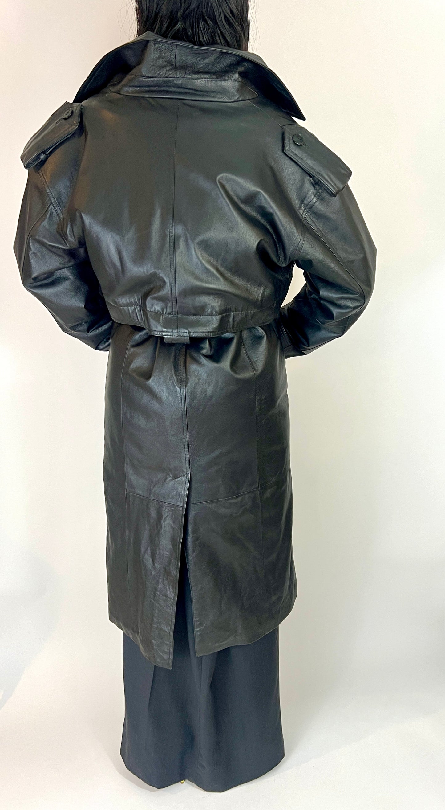 OVERSIZED LEATHER TRENCH, ABYSS